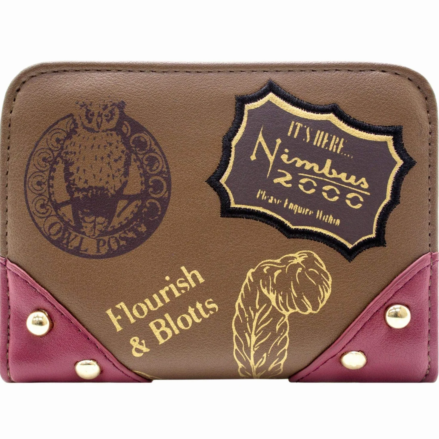 Harry Potter Hogwarts Herb Ollivanders Portfel/Sakiewka Torebka Bi-Fold z kieszenią na monety & uchwyt na karty, Brązowy