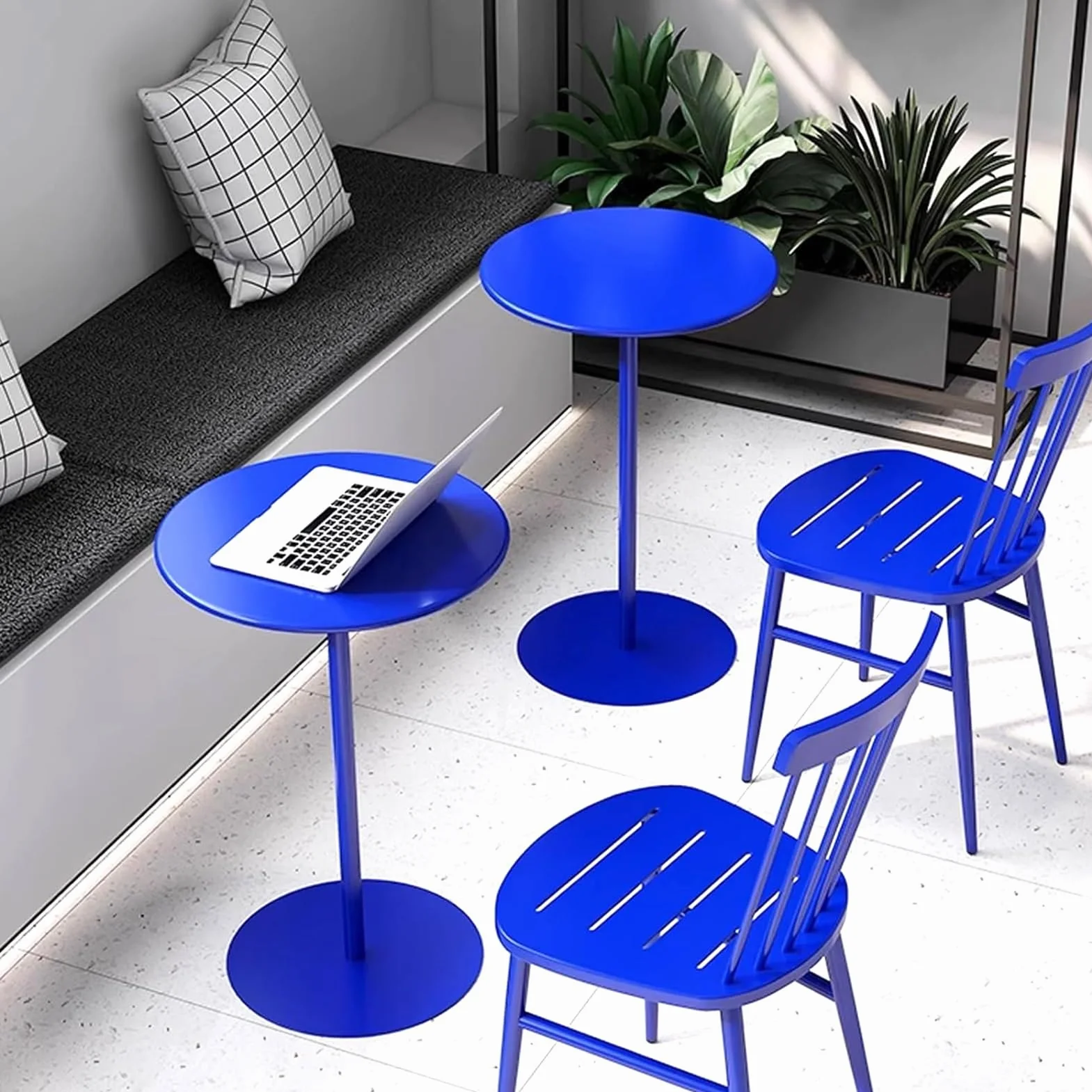 Niebieski stół koktajlowy | Okrągły stół bistro na blacie Stół pubowy | Wysoki stół kuchenny | Metalowy stolik kawowy Stolik boczny Sofa Stolik z przekąskami (Size : 48x48x72cm)