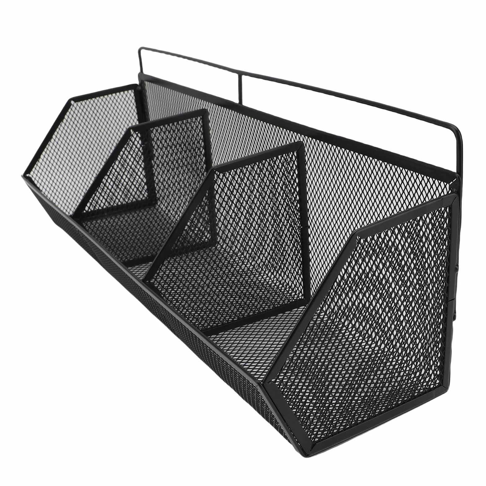 Fockety Kosz ścienny z haczykami samoprzylepnymi, 3 kratki, metalowy druciany organizer kuchenny (BLACK)