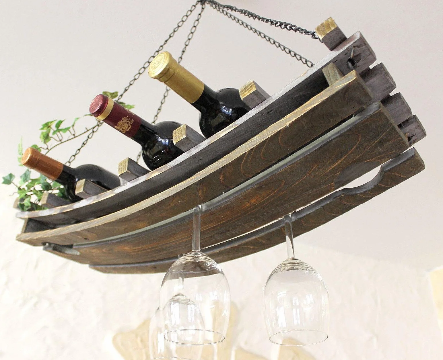 DanDiBo Regał na wino 5089 regał sufitowy z drewna, 65 cm, regał wiszący, uchwyt na butelki, regał na butelki z uchwytem na szkło, sufit