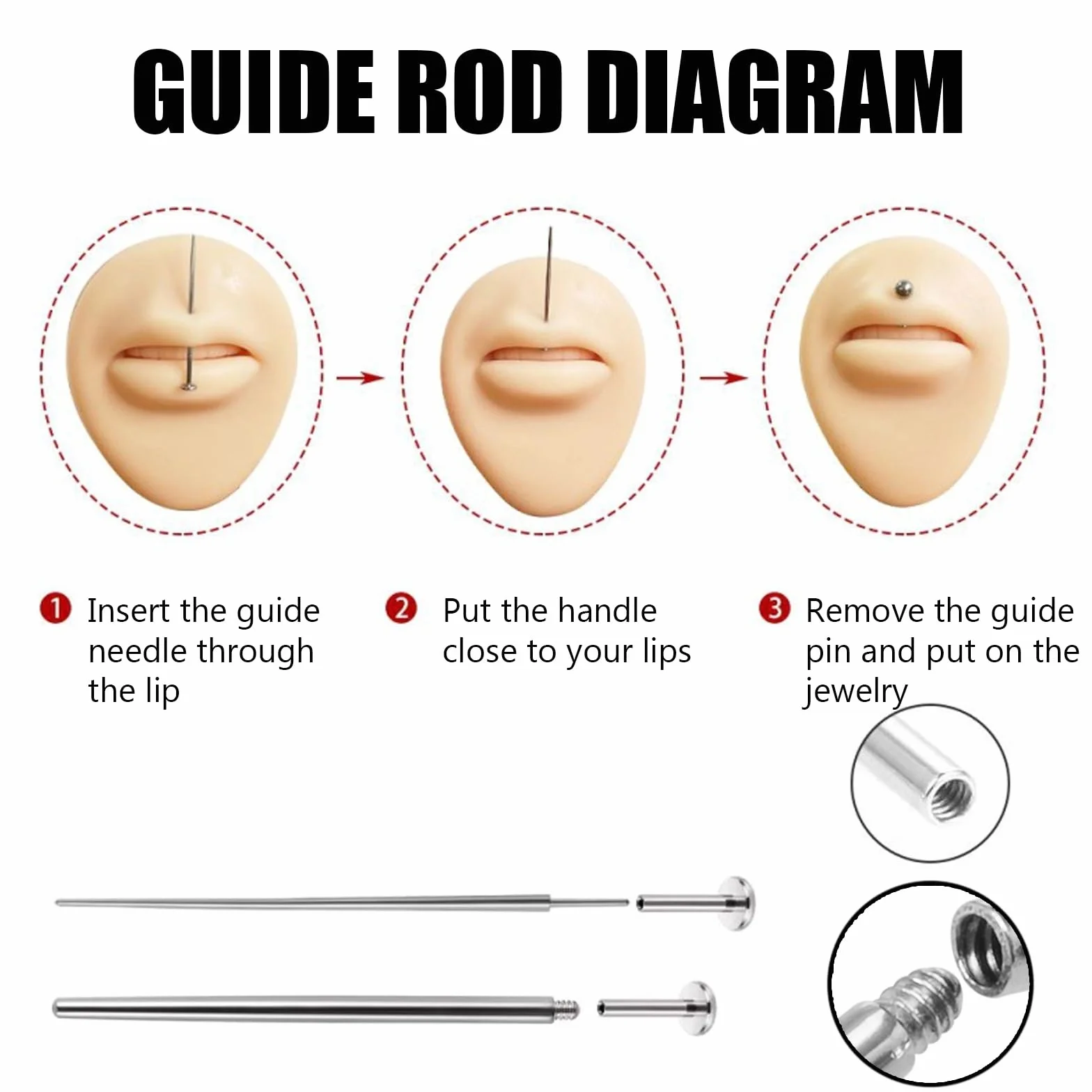 BDSHUNBF 4 sztuki piercingów Taper Pin Taper sztyft do piercingu ciała, stretching Assistant Tool do uszu, nosa, brwi