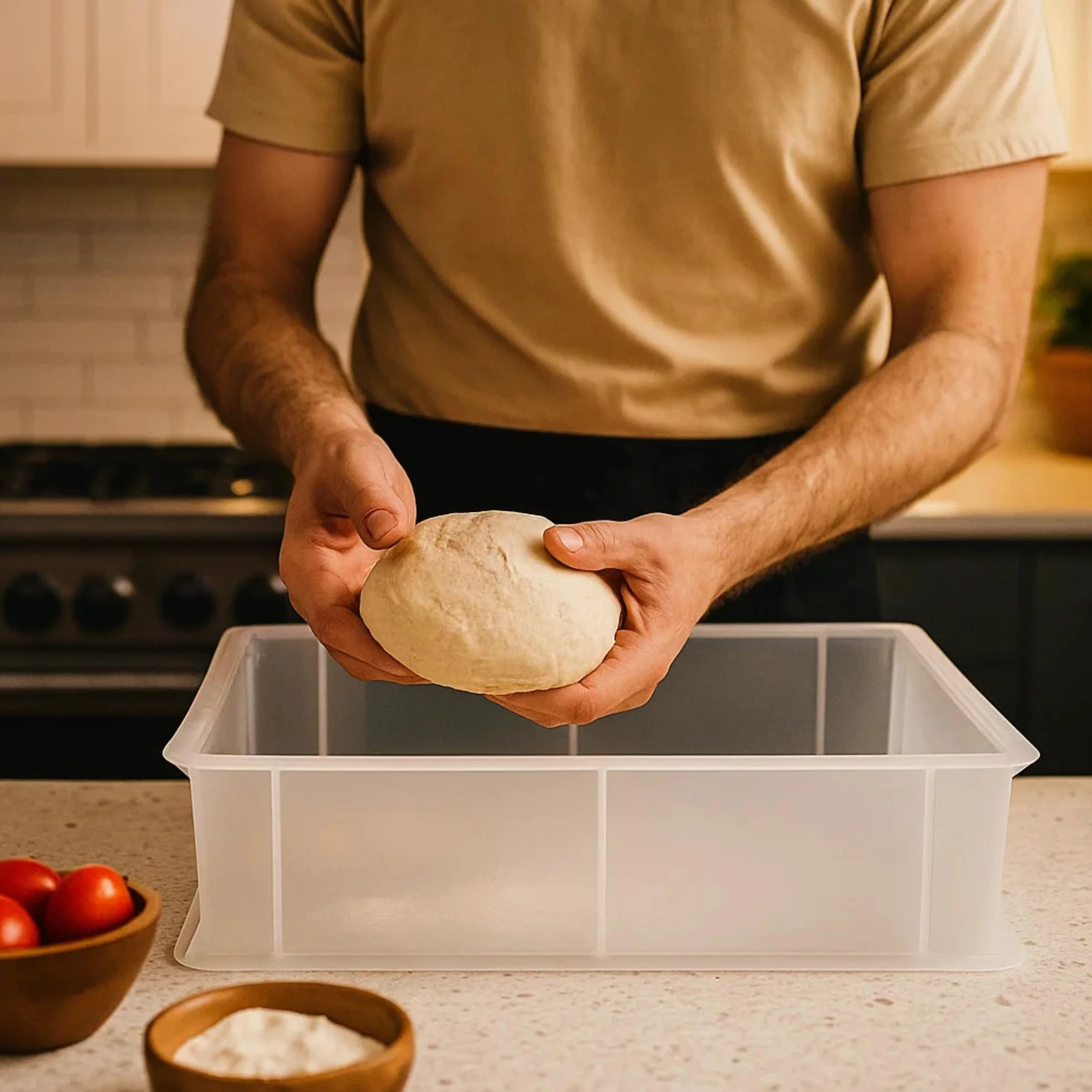 CookandSupply Pojemnik do Fermentacji Pizzy i Chleba BPA-free - Certyfikowany Pojemnik na Ciasto Dopuszczony do Kontaktu z Żywnością - Made in Italy - 1 Pojemnik Składany 40x30x10 + 1 Pokrywka