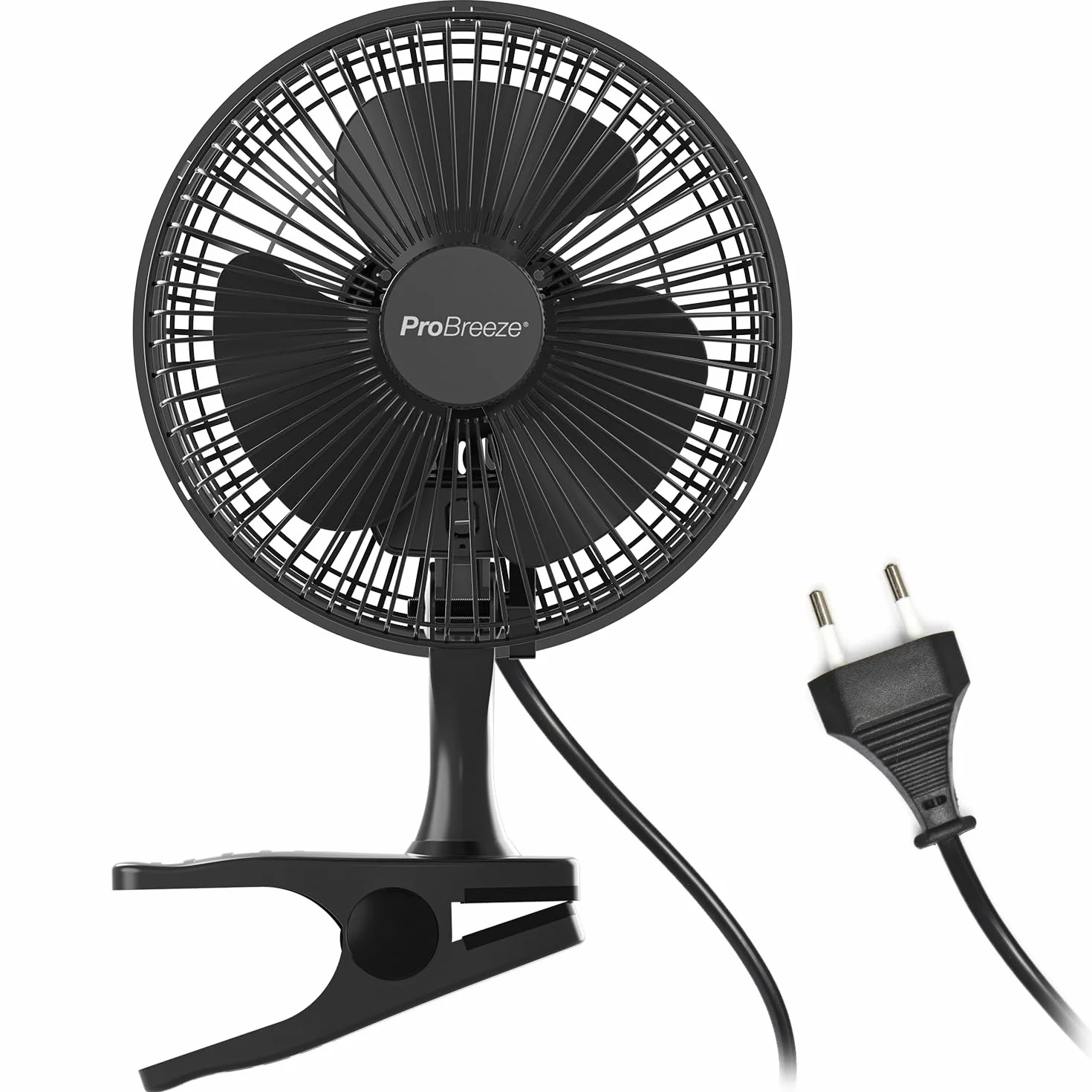 Pro Breeze Mały Wiatrak Wiatraczek z Klamrą, Biurowy Wentylator z Klipsem, Średnica 15 cm, 15 Watt, Czarny