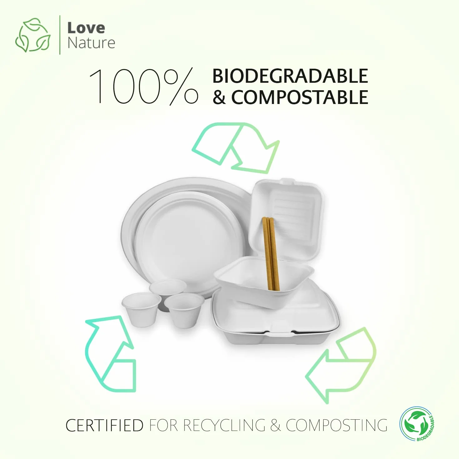 Love Nature Ekologiczny zestaw talerzy jednorazowych 26 cm 50 szt biodegradowalne z miąższu trzciny cukrowej