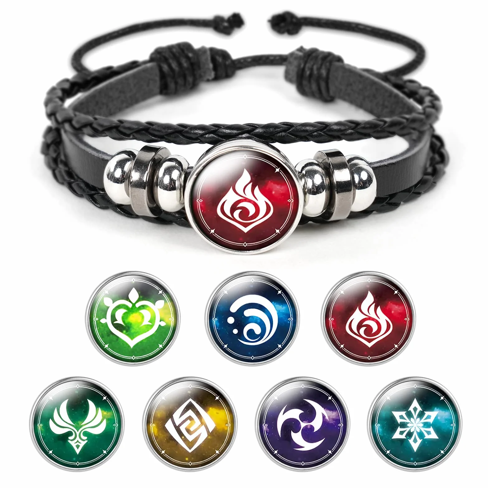Aucuu Bransoletka Genshin Impact, unisex, Animne, świecąca bransoletka, Boże oko, cosplay, prezent, szczęśliwa opaska na nadgarstek z 7 elementami, zamiennik, ogień, lód, wiatr, trawa, skała, grzmot,