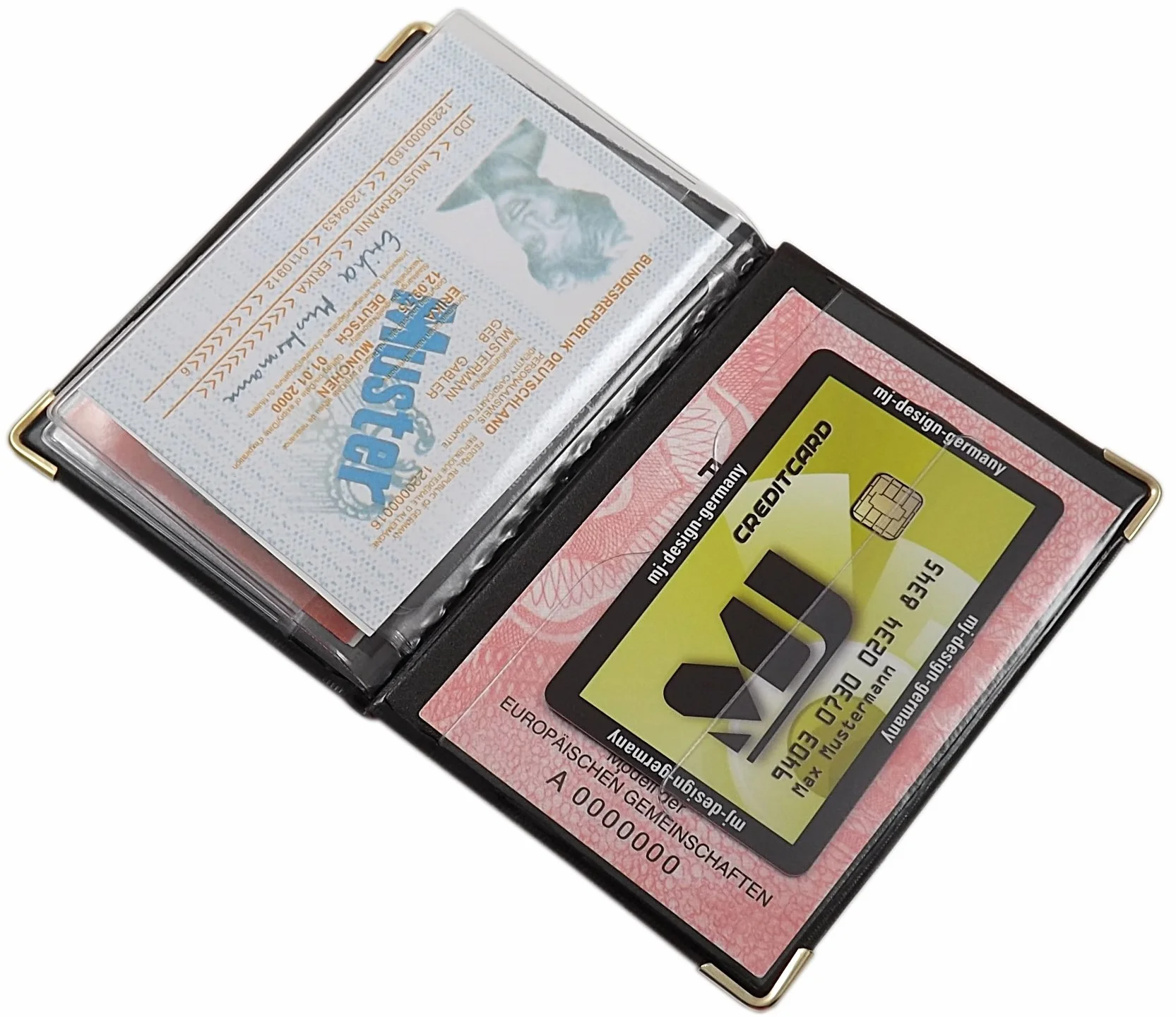 myledershop Etui na dowód osobisty i karty kredytowe z metalowymi narożnikami 10 kieszeni, Wzór 4 / czarny, standard size, Nowoczesny