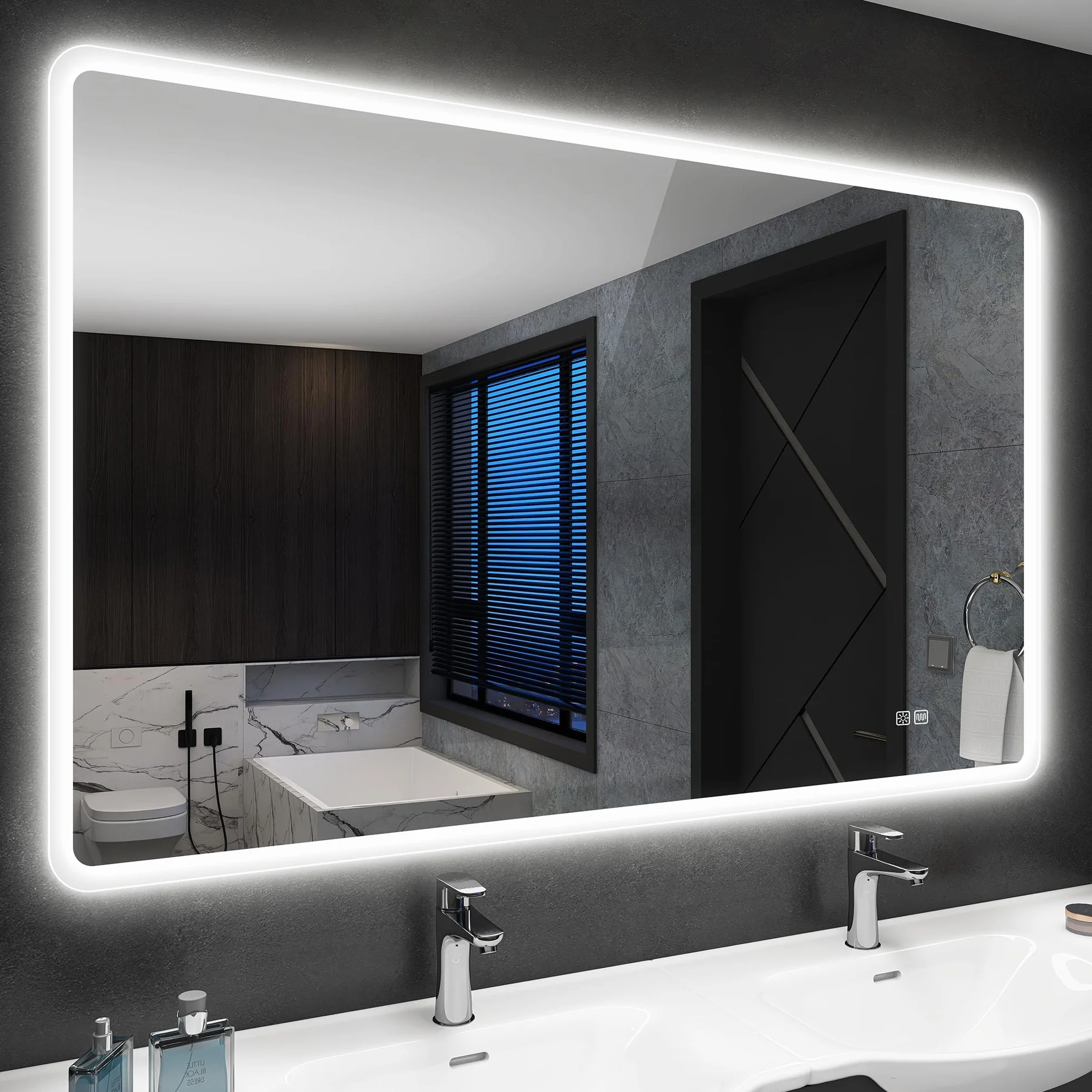STARLEAD Lustro łazienkowe z oświetleniem 100 x 70 cm ściemnialne 3 kolory światła 3000K-6500K IP44 szkło hartowane HD