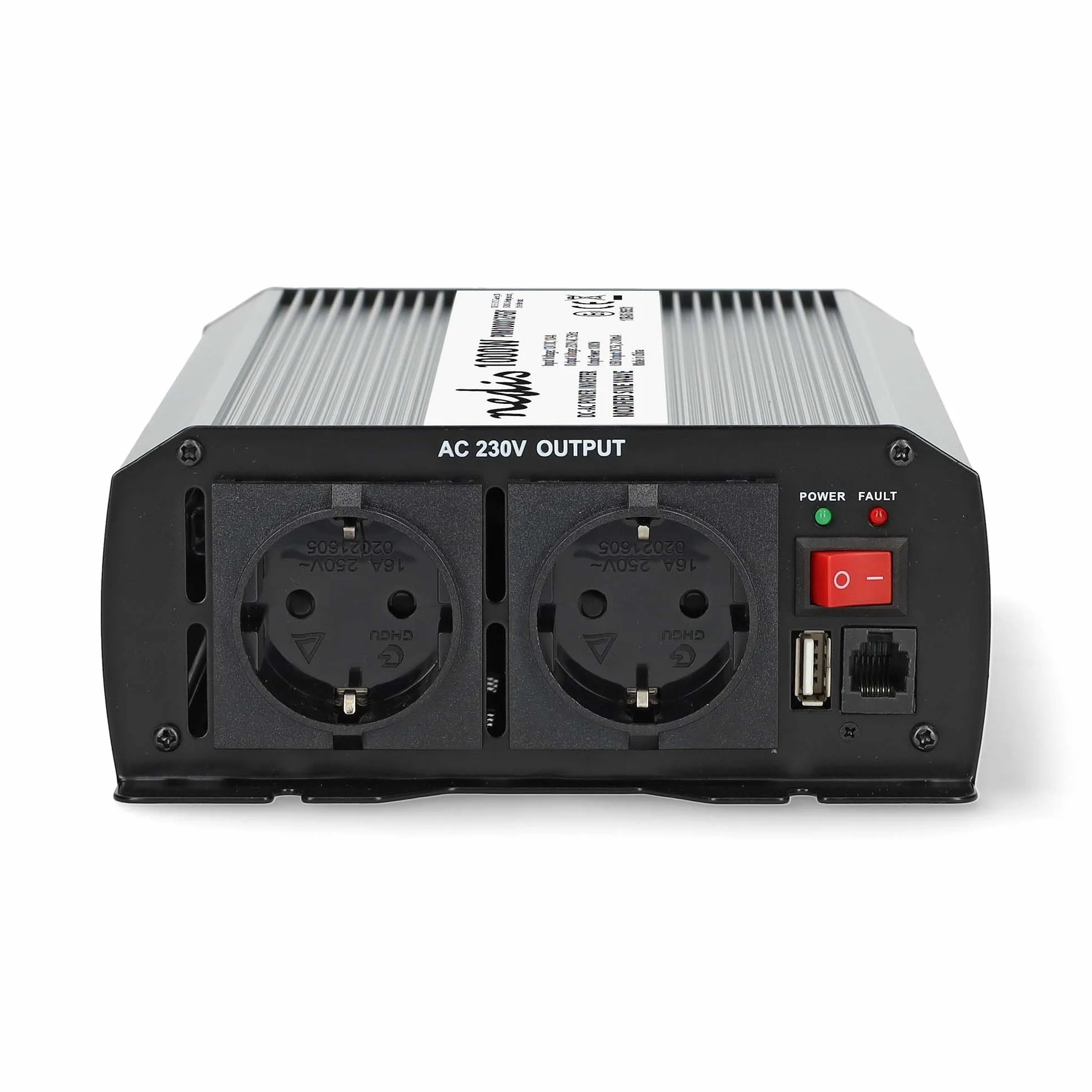 Power Inverter fala sinusoidalna - napięcie wejściowe: 12 V DC - przyłącze wyjściowe urządzenia: typ F (CEE 7/3) / USB-A - 230 V AC 50 Hz - 1000 W - Moc szczytowa: 2000 W - zacisk śrubowy - srebrny