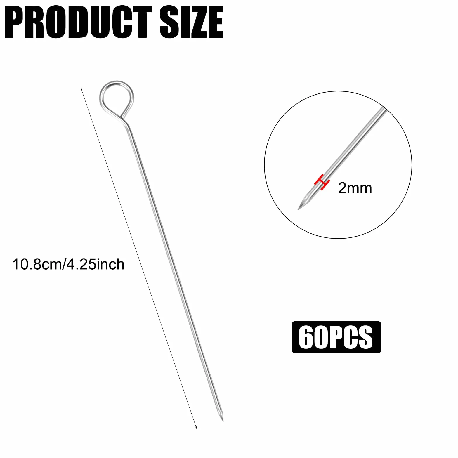 Szpikulce do szaszłyków ze stali nierdzewnej 10 cm, metalowe igły do grillowania 60 sztuk