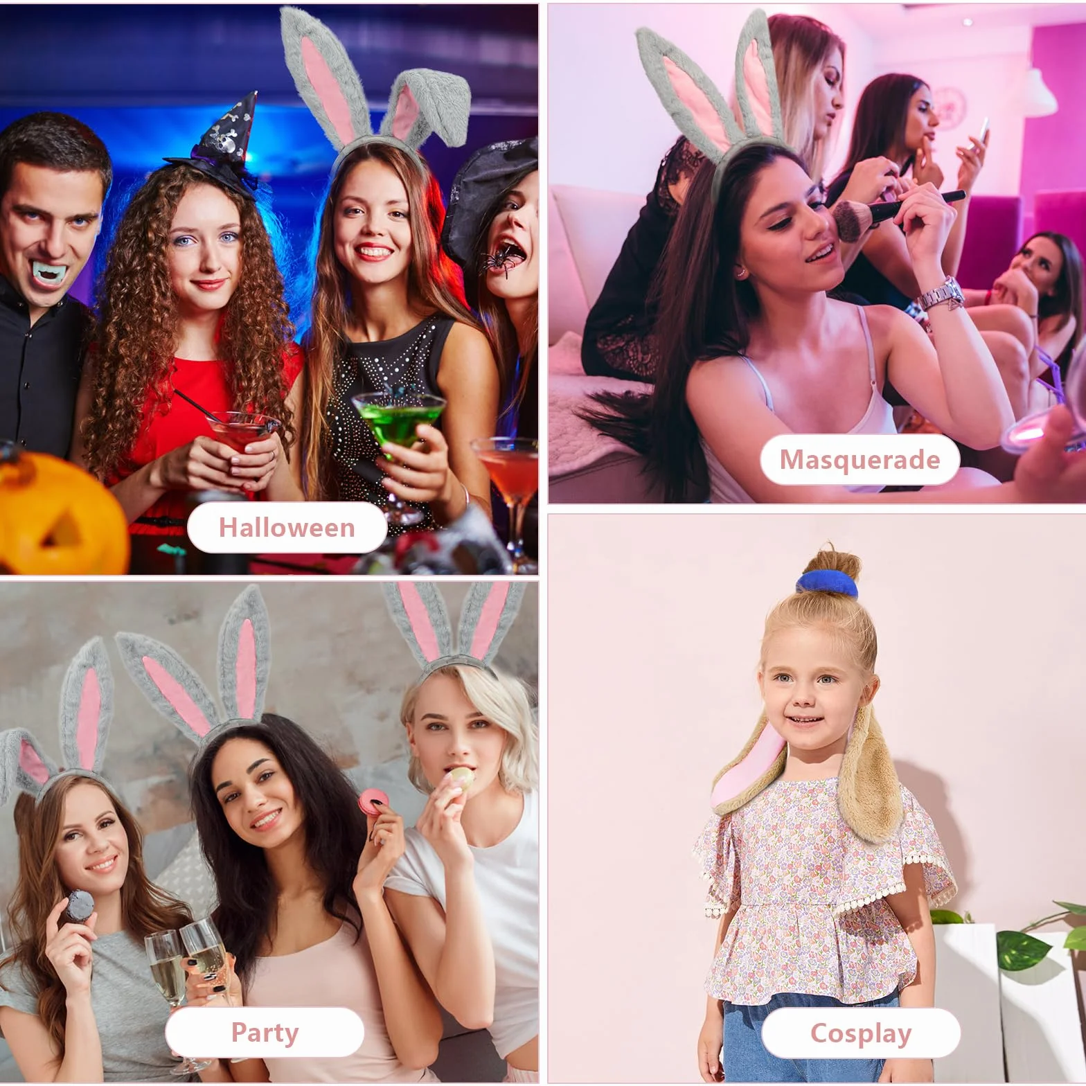 HIFOT 2 szt. szare ucho opaska do włosów + brązowe królik, puszyste królik, opaska na włosy, na Halloween, karnawał, Wielkanoc, akcesoria do kostiumu dla dzieci i dorosłych