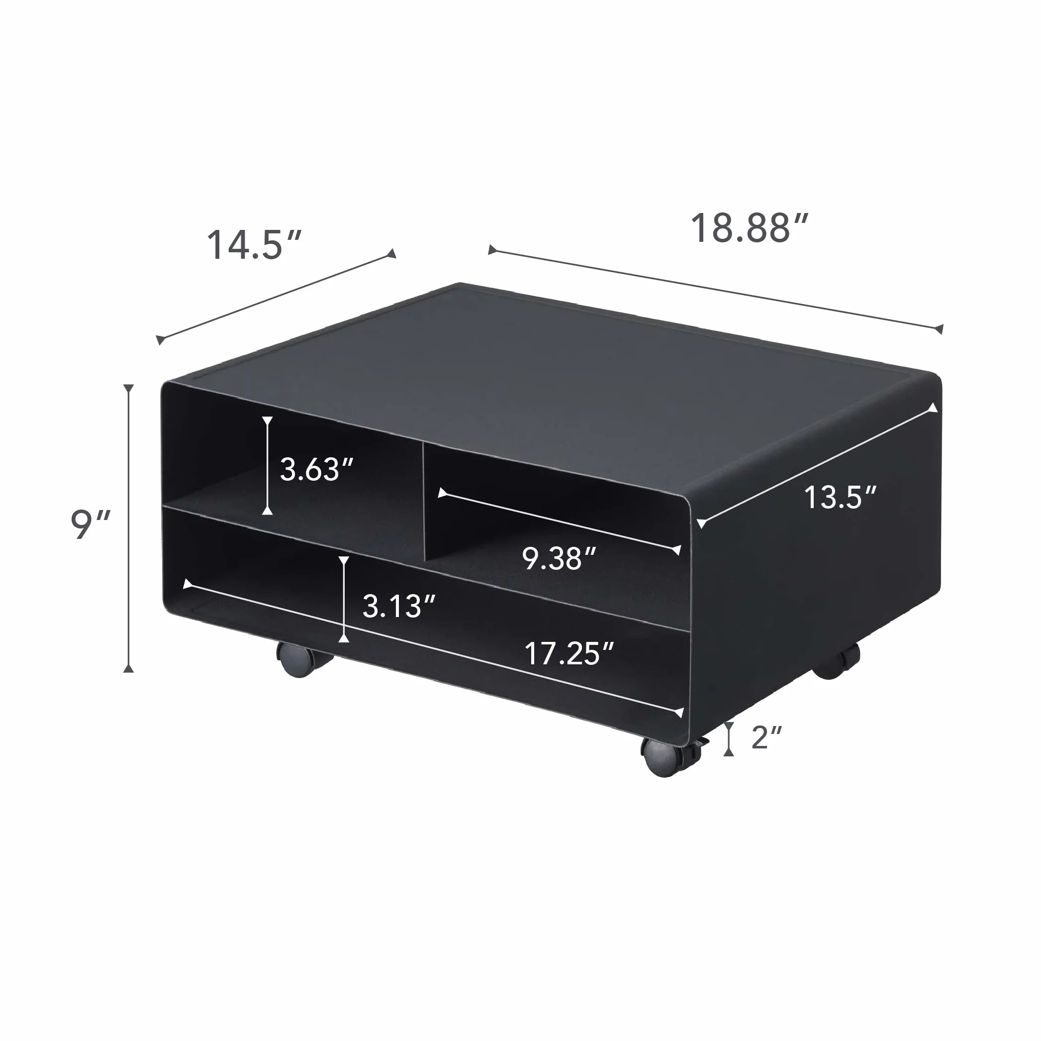 YAMAZAKI 4348-P Rolling Home Desktop Printer Stand-Computer Accessory Organizer | Stal | Biuro, Stop, Czarny