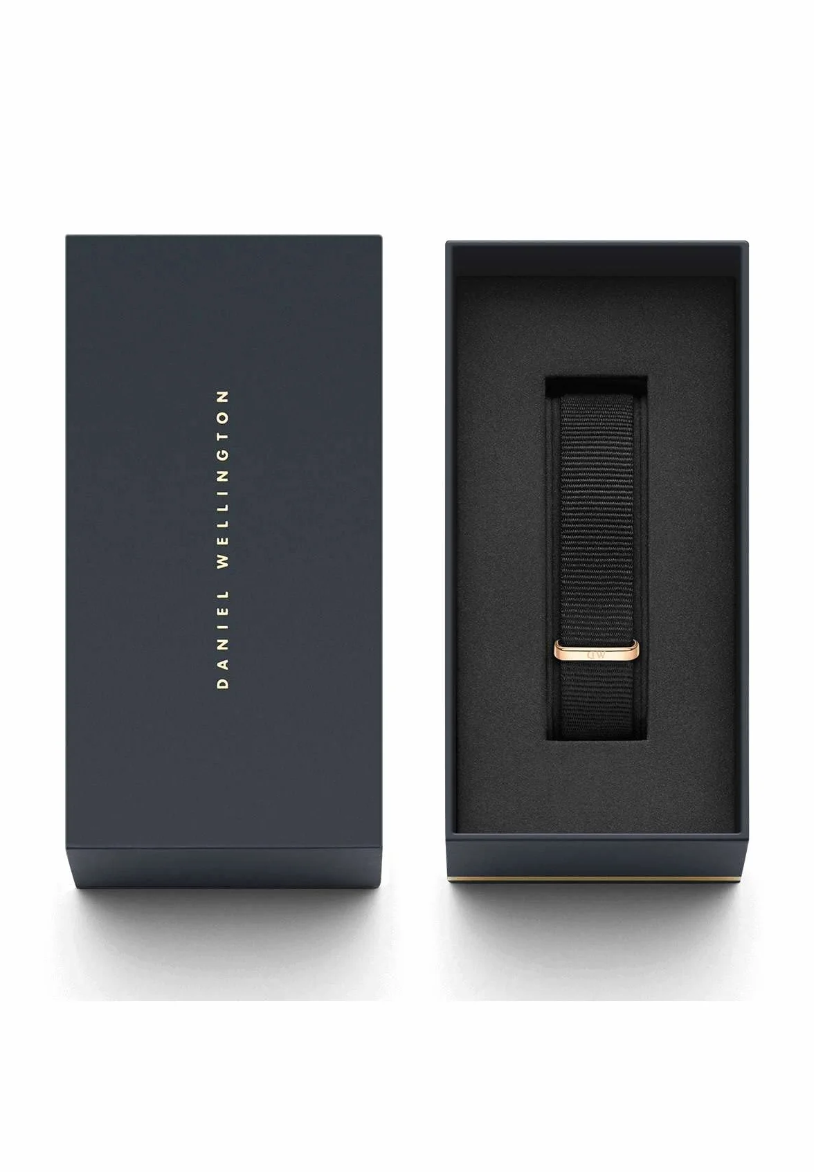 Daniel Wellington Klasyczny pasek do zegarka Cornwall, czarny/różowe złoto, 18 mm, NATO, dla kobiet i mężczyzn, Czarny, pasek