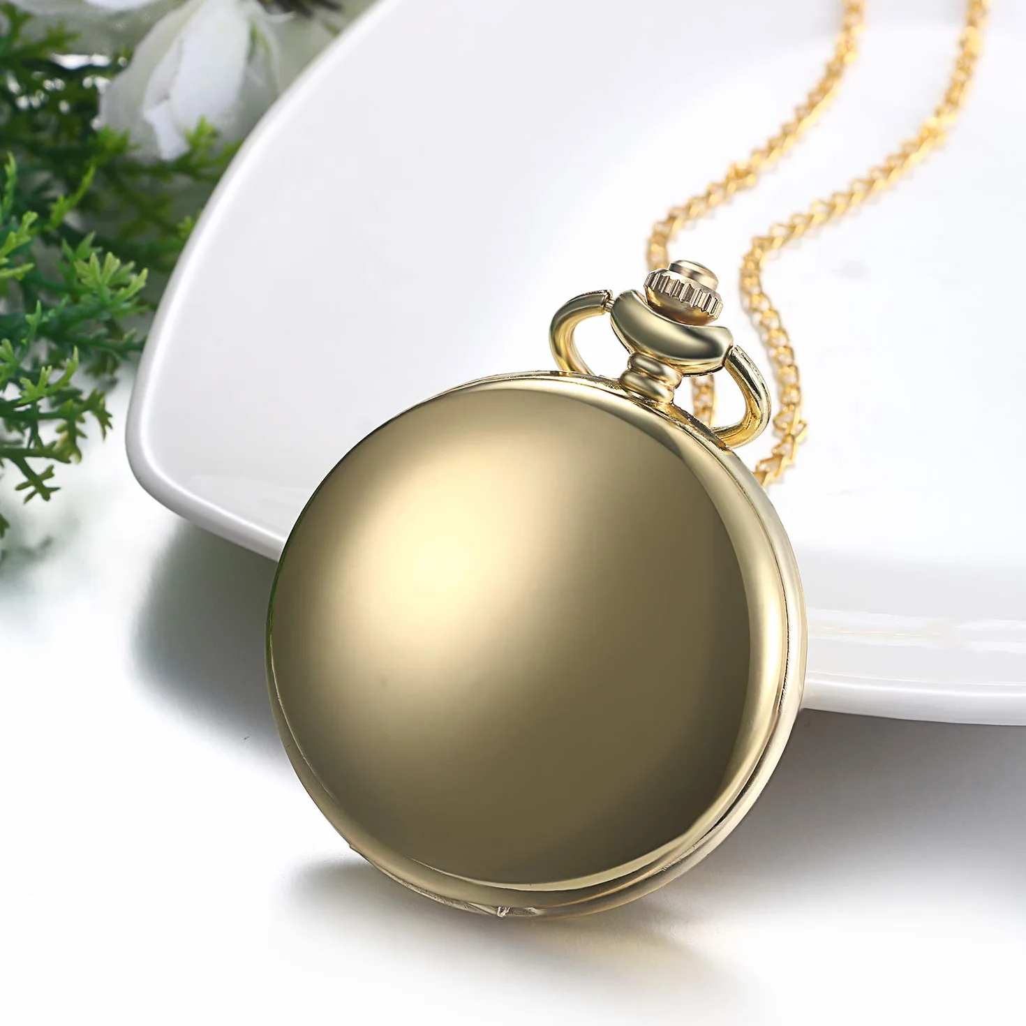 JewelryWe Męski damski zegarek kieszonkowy klasyczny błyszczący zegarek łańcuszkowy analogowy zegarek kwarcowy z łańcuszkiem na szyję zegarek na ramię Pocket Watch prezent grawerunek