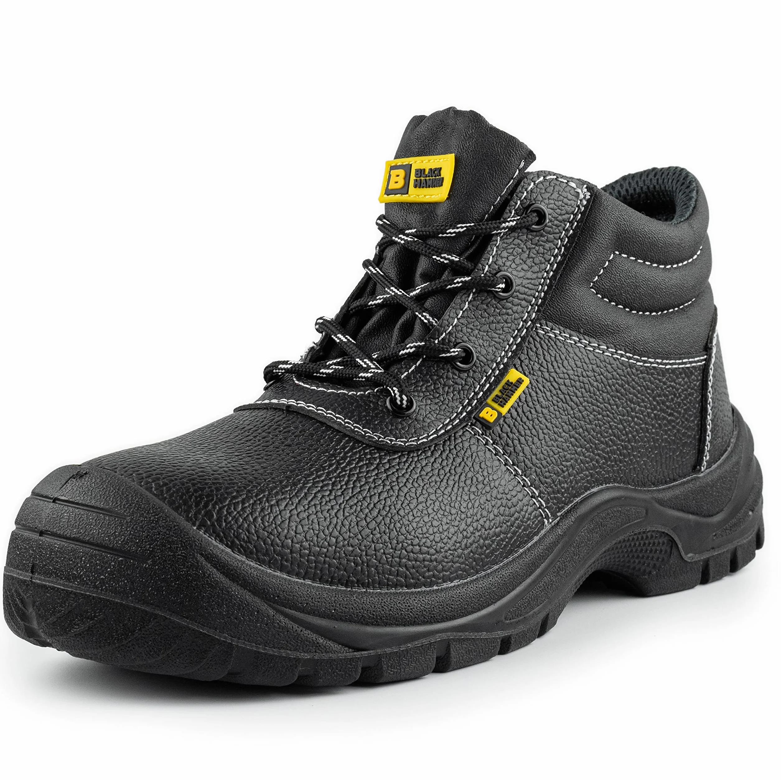 Męskie Buty Ochronne Buty Robocze Skórzane Stalowy Nosek Lekkie Obuwie S3 SRC Black Hammer 1400 Czarne