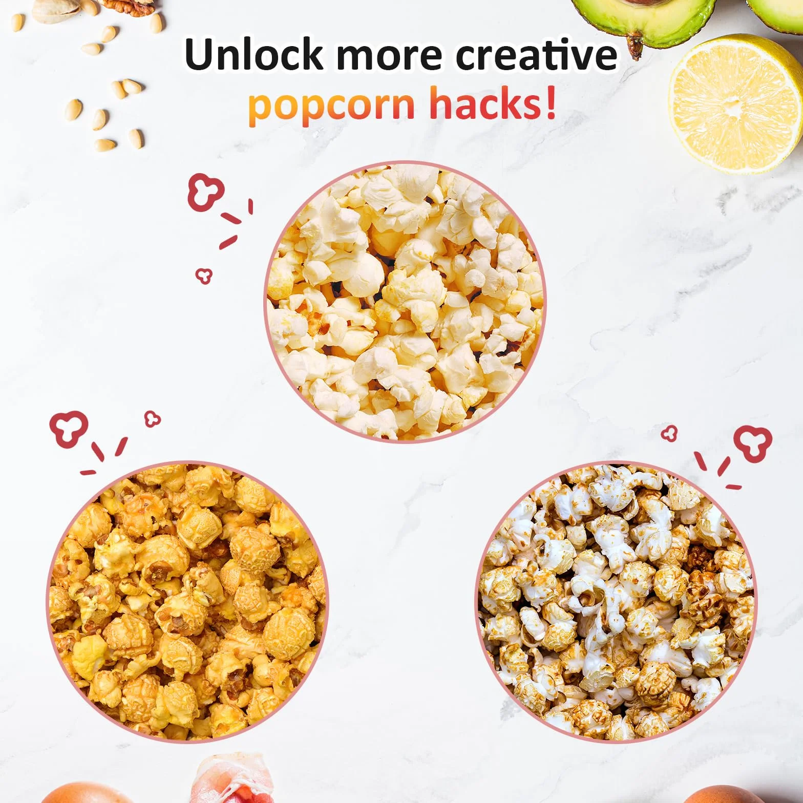 VINATO Maszyna do popcornu, gorące powietrze, 1200 W, bezolejowa maszyna do popcornu, 1 przycisk, przygotowuje popcorn tylko przez 2 minuty, idealny do domu i podróży
