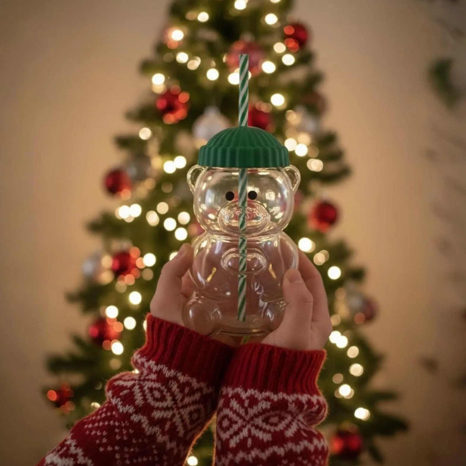 Ejoyous Kubek ze słomką Bear, 590 Ml Szkło Bear z pokrywką i przezroczystą słomką do Kawy, Mleka, Herbaty i Napojów