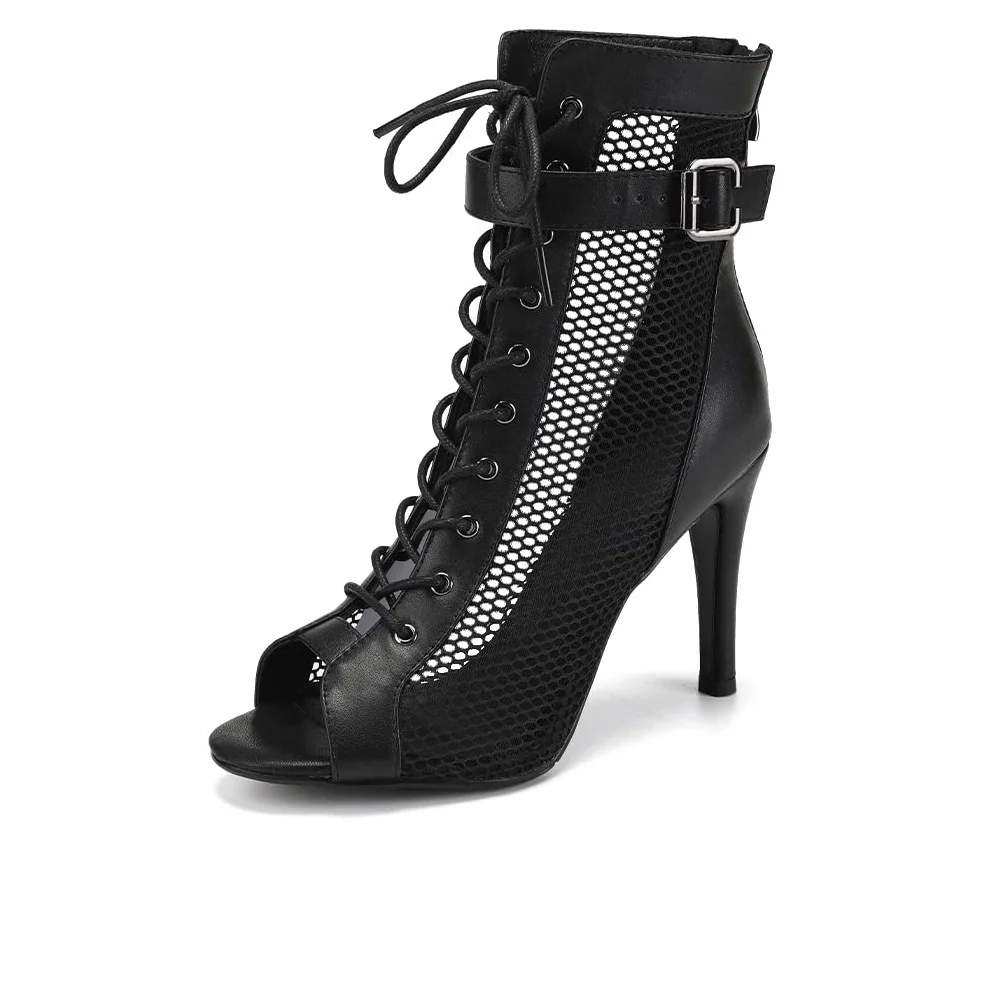 Damskie buty do tańca latynoamerykańskiego z odkrytymi palcami buty do tańca na wysokim obcasie, model DSK92