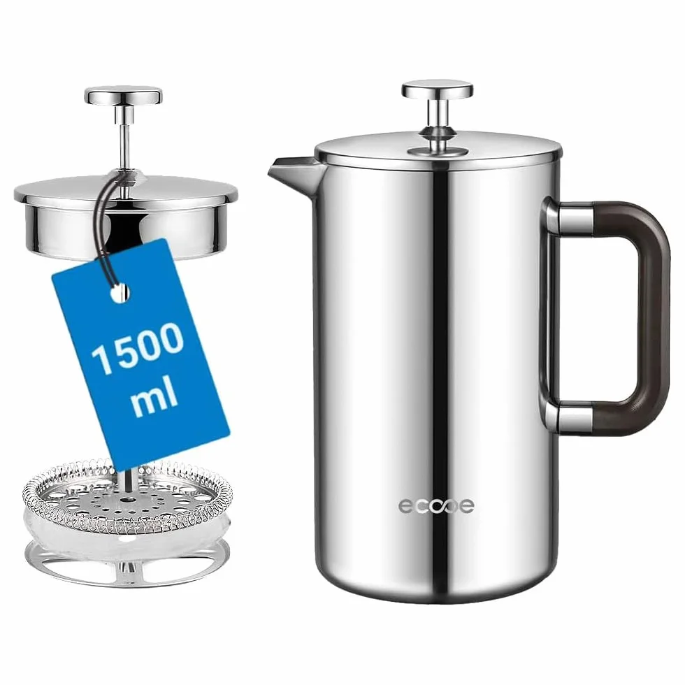 Ecooe French Press zaparzacz do kawy 1,5 L stal nierdzewna 18/10 3 filtry