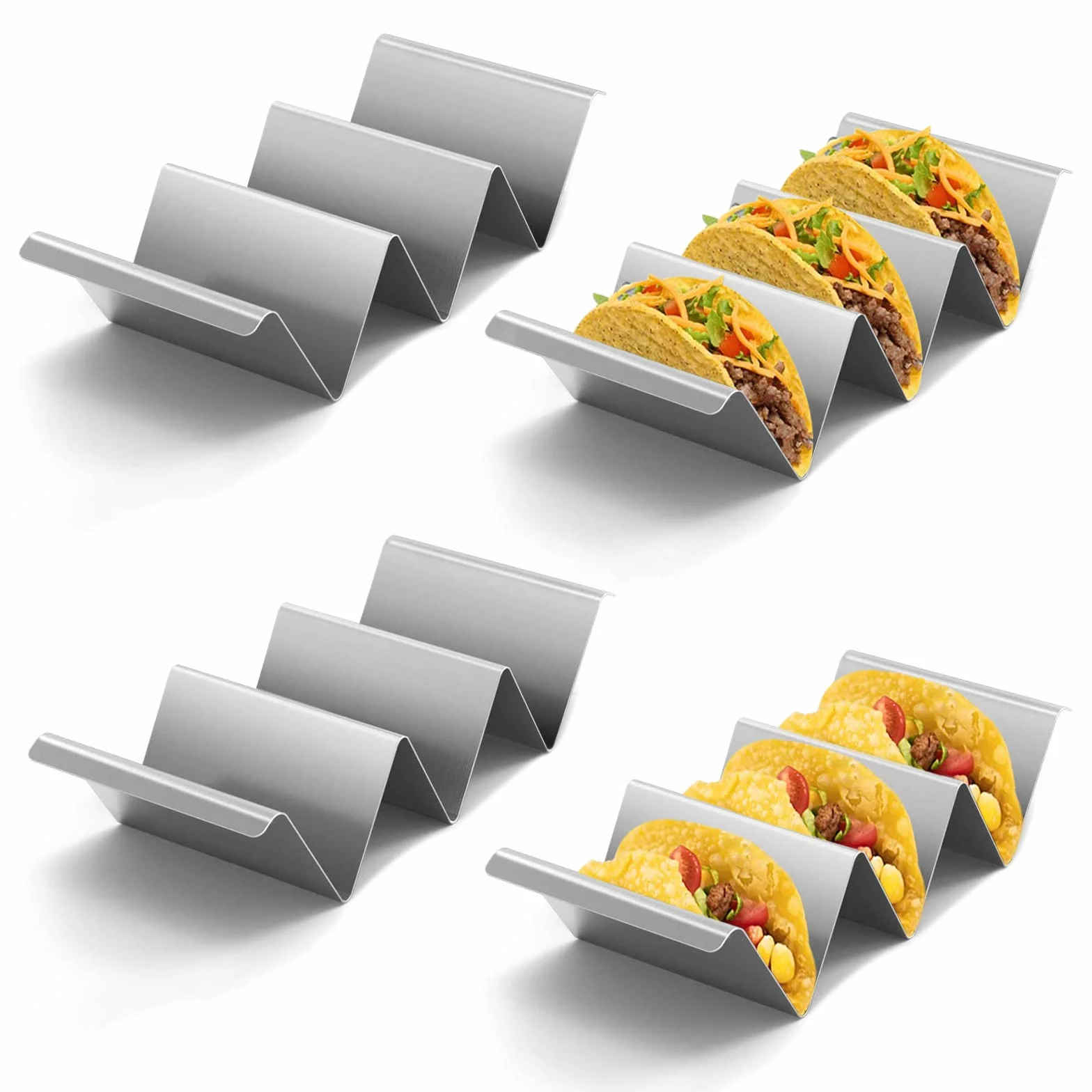 Stojak na Taco ze Stali Nierdzewnej, Falisty Uchwyt, Metalowy Stojak Taco 4 Sztuki
