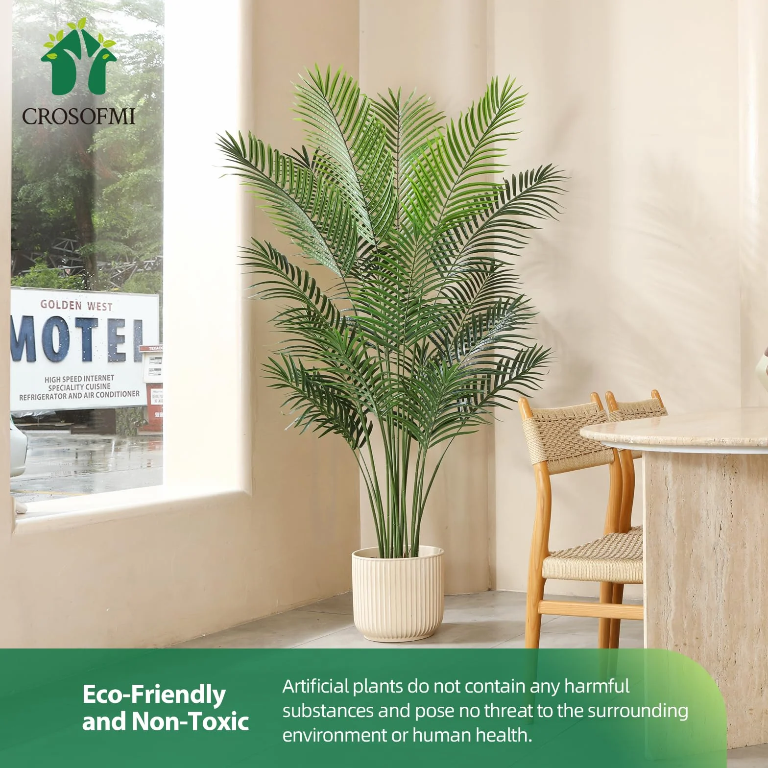 CROSOFMI Sztuczna palma Areca, 160 cm, sztuczna palma tropikalna, idealna sztuczna dypsis Lutescens, rośliny w doniczce, do wewnątrz, na zewnątrz, do domu, biura, ogrodu, nowoczesna dekoracja, prezent