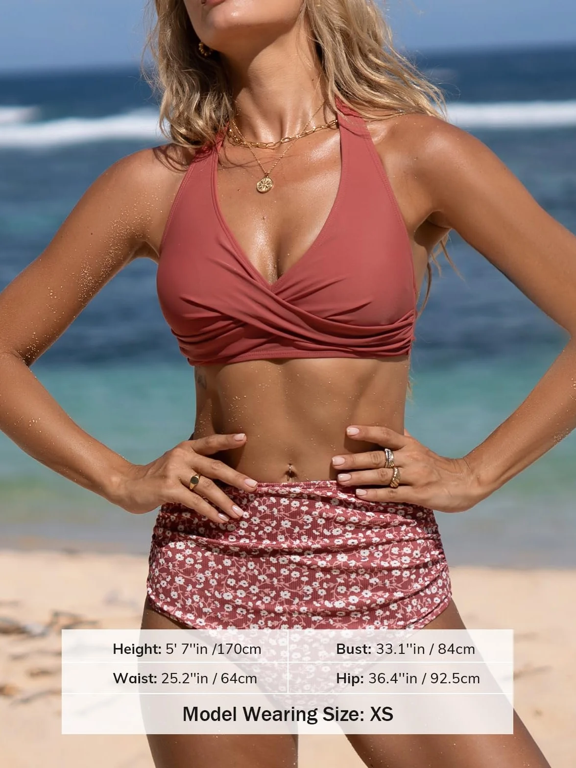 CUPSHE Damskie zestawy bikini dwuczęściowy strój kąpielowy z wysokim stanem dekolt w serek wiązany z przodu skręcony tył hak teksturowany