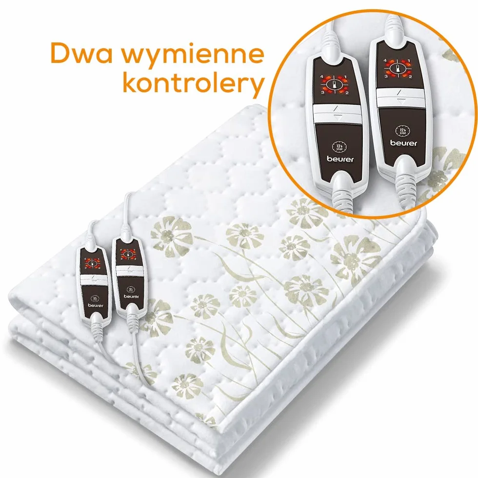Beurer UB 68 XXL podwójna mata grzewcza, 150 x 160 cm, 2 strefy temperatury, 4 poziomy temperatury, system bezpieczeństwa, funkcja timera, można prać w pralce