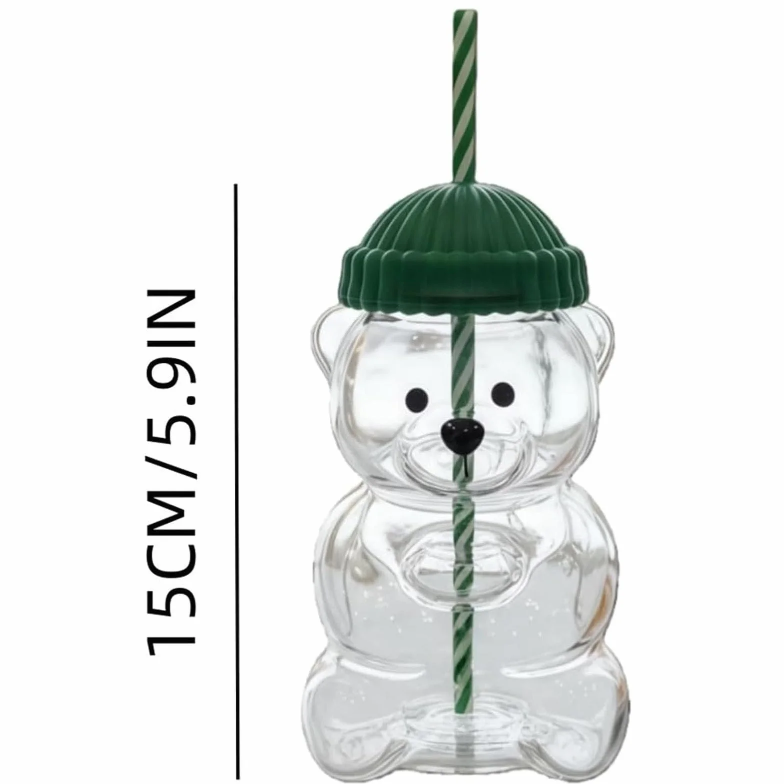 Ejoyous Kubek ze słomką Bear, 590 Ml Szkło Bear z pokrywką i przezroczystą słomką do Kawy, Mleka, Herbaty i Napojów