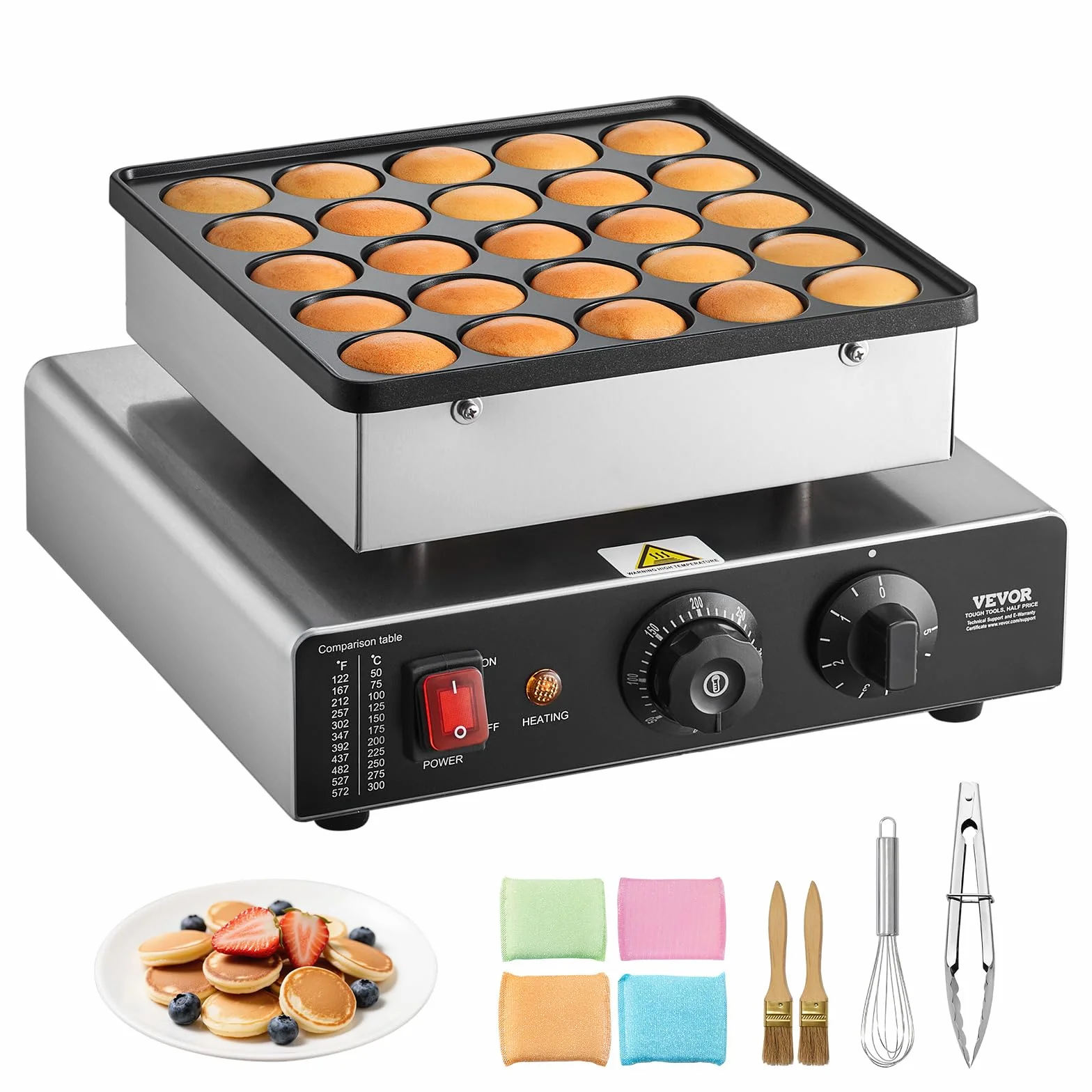 VEVOR Mini maszynka do naleśników, gofrownica Poffertjes 43 mm, stal nierdzewna, elektryczna