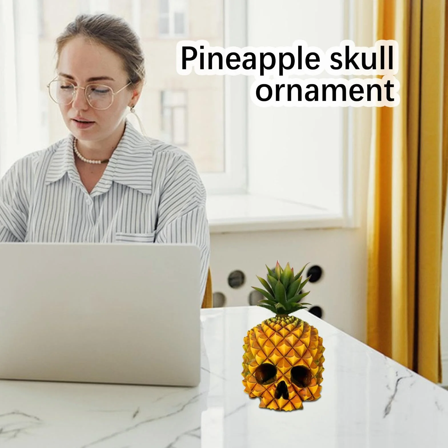 Rzeźba głowy czaszki ananasa, głowa czaszki ananas dekoracja rzeźba | zabawny ananas czaszka figurka z żywicy do salonu