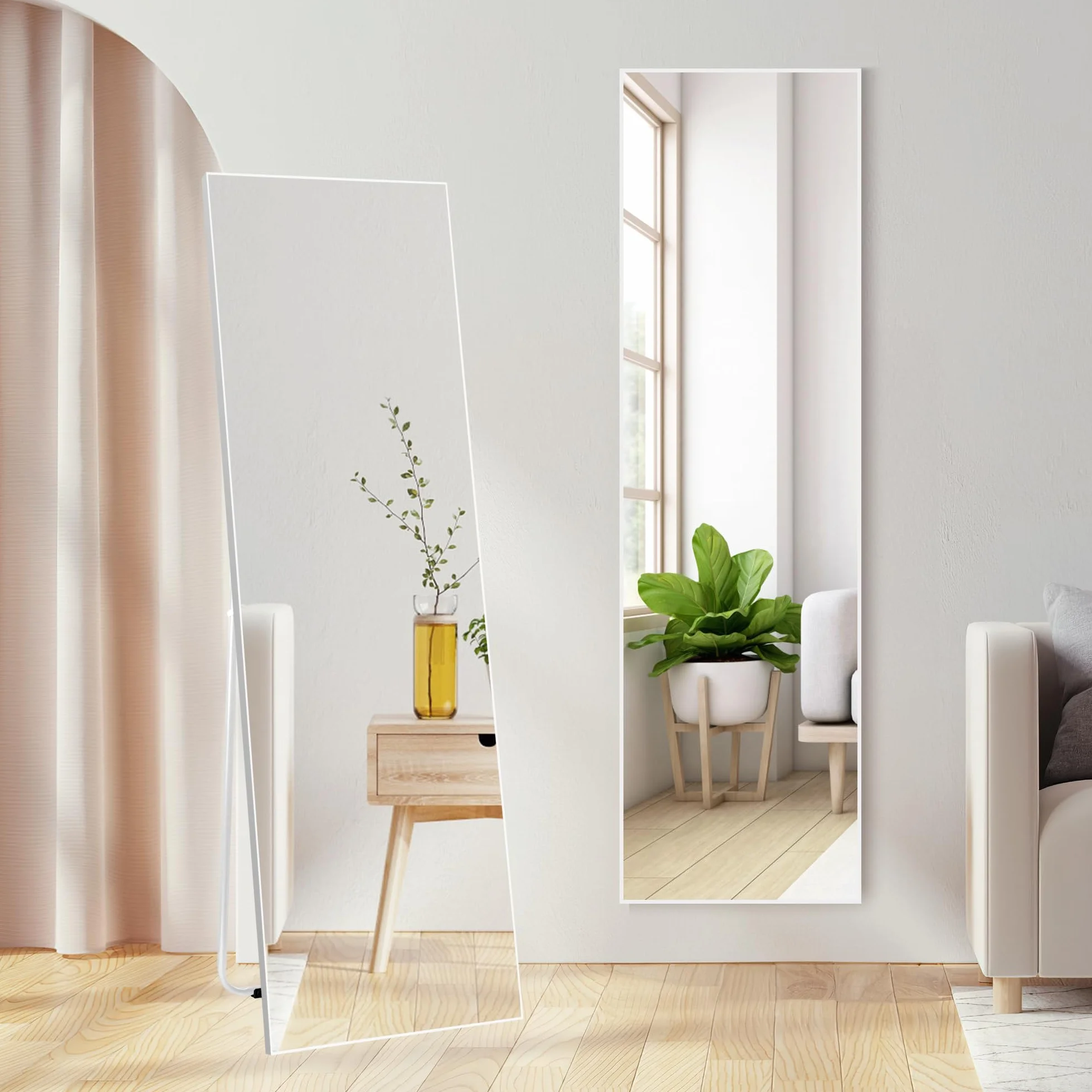 Lustro stojące 150 x 41 cm biała rama PCW szkło hartowane