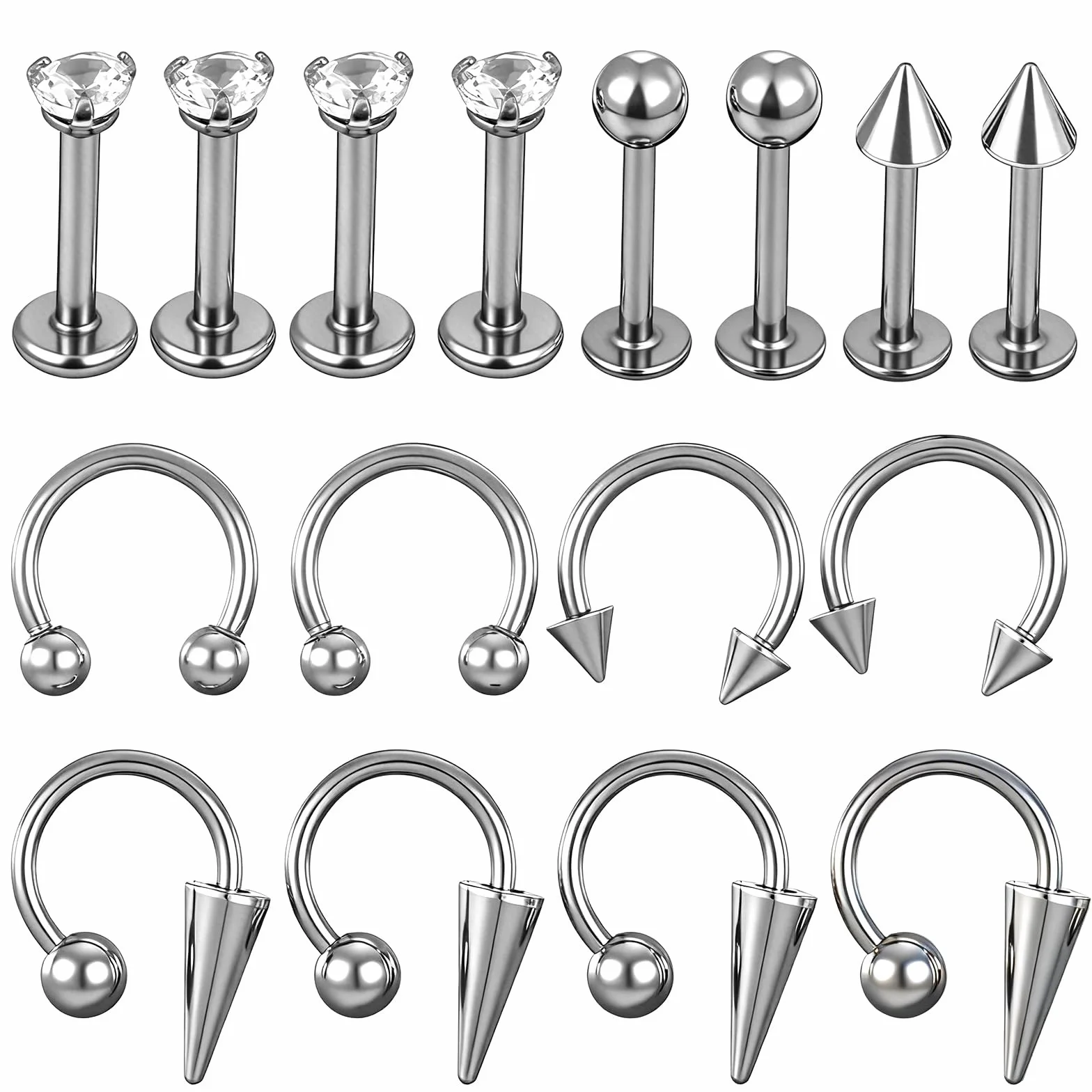 16 sztuk kolczyki do nosa kolczyki do warg podkowa Pierścień nosowy Fałszywy septum Fałszywy nosowy Clip On Kolczyki nosowe Podkowa Septum Piercing Pierścień Septum dla kobiet mężczyzn
