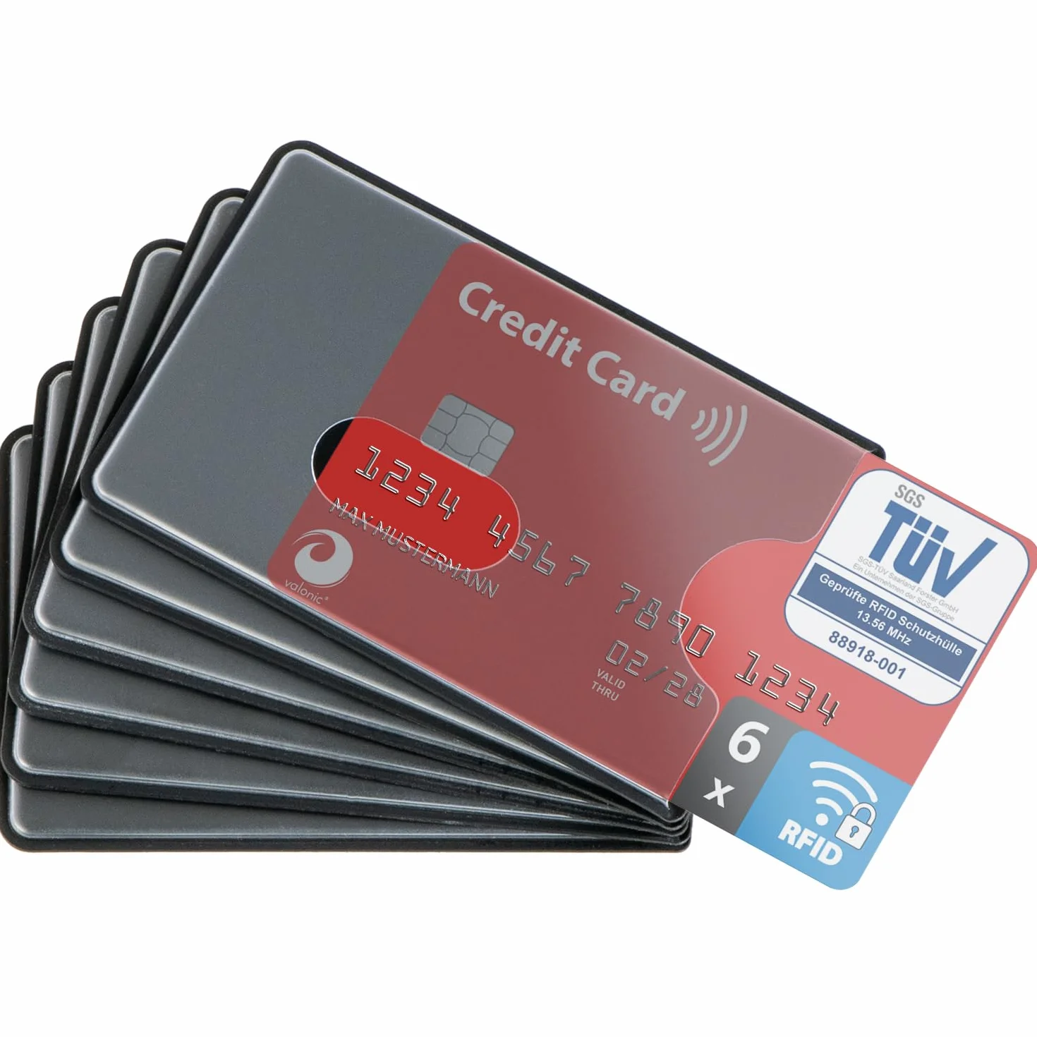 valonic RFID Blocker osłona ochronna - 6 sztuk - przetestowane przez TÜV - tworzywo sztuczne - przezroczyste - osłony ochronne NFC - osłona do kart kredytowych i kart EC