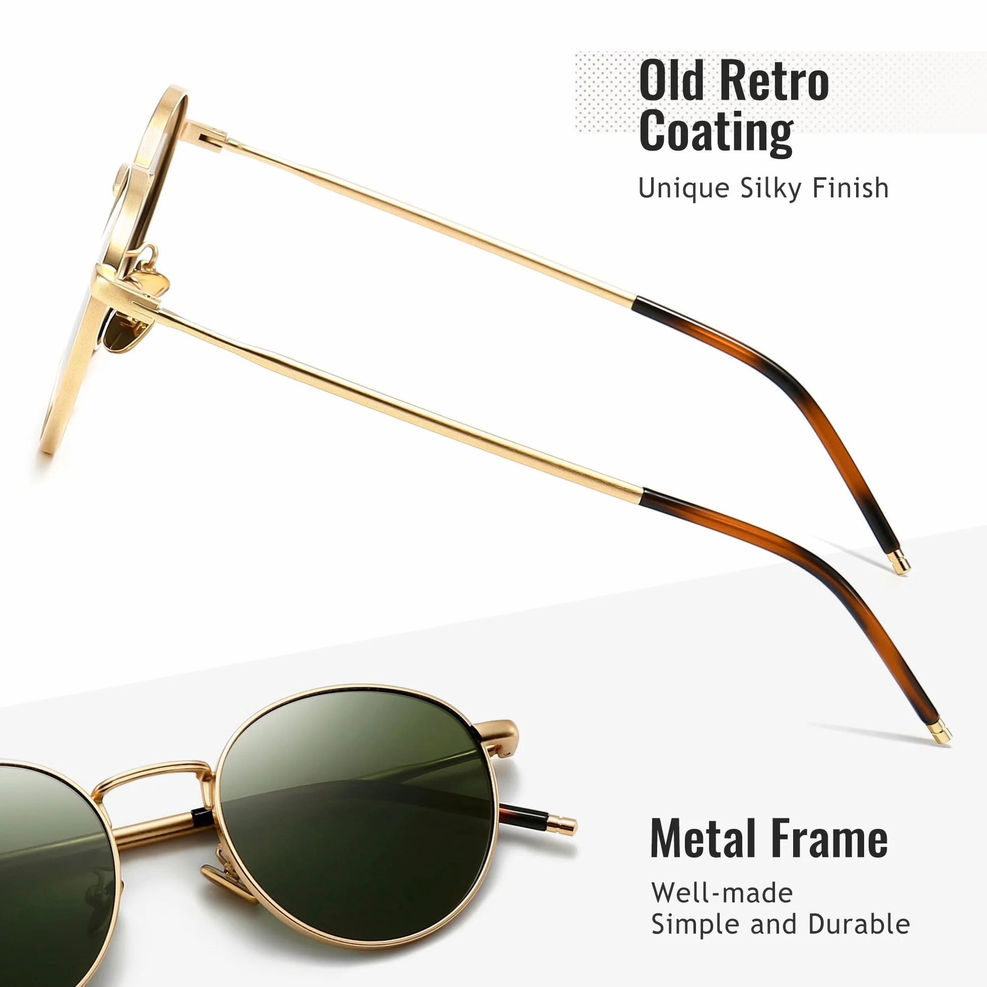 SUNGAIT Okrągłe Okulary Przeciwsłoneczne Polaryzacyjne Vintage Klasyczne Retro Metalowa Ramka Okulary Przeciwsłoneczne Okrągłe dla Kobiet Mężczyzn-SGT059