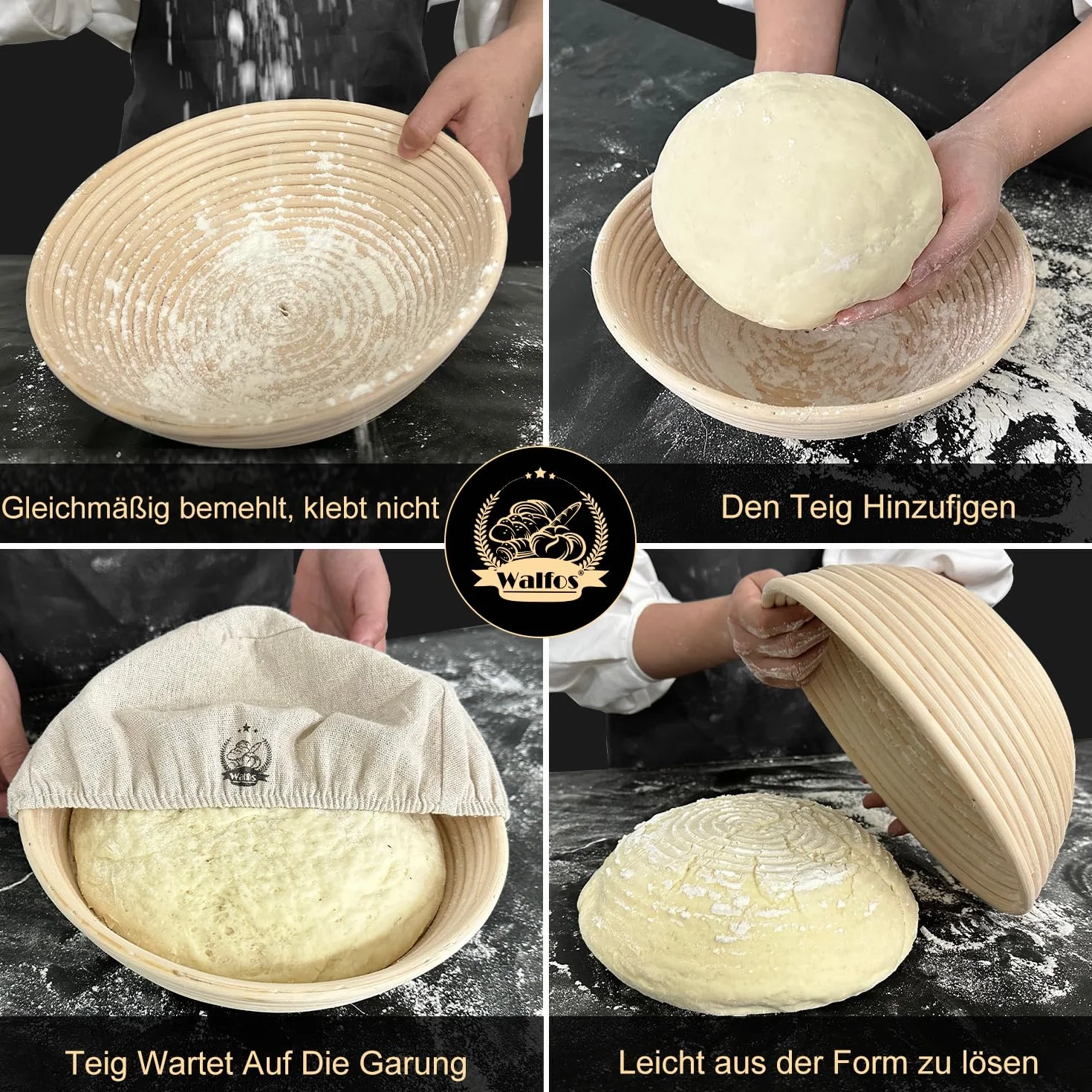 Walfos okrągły koszyk do pieczenia chleba rattan 23 cm z nożem piekarskim