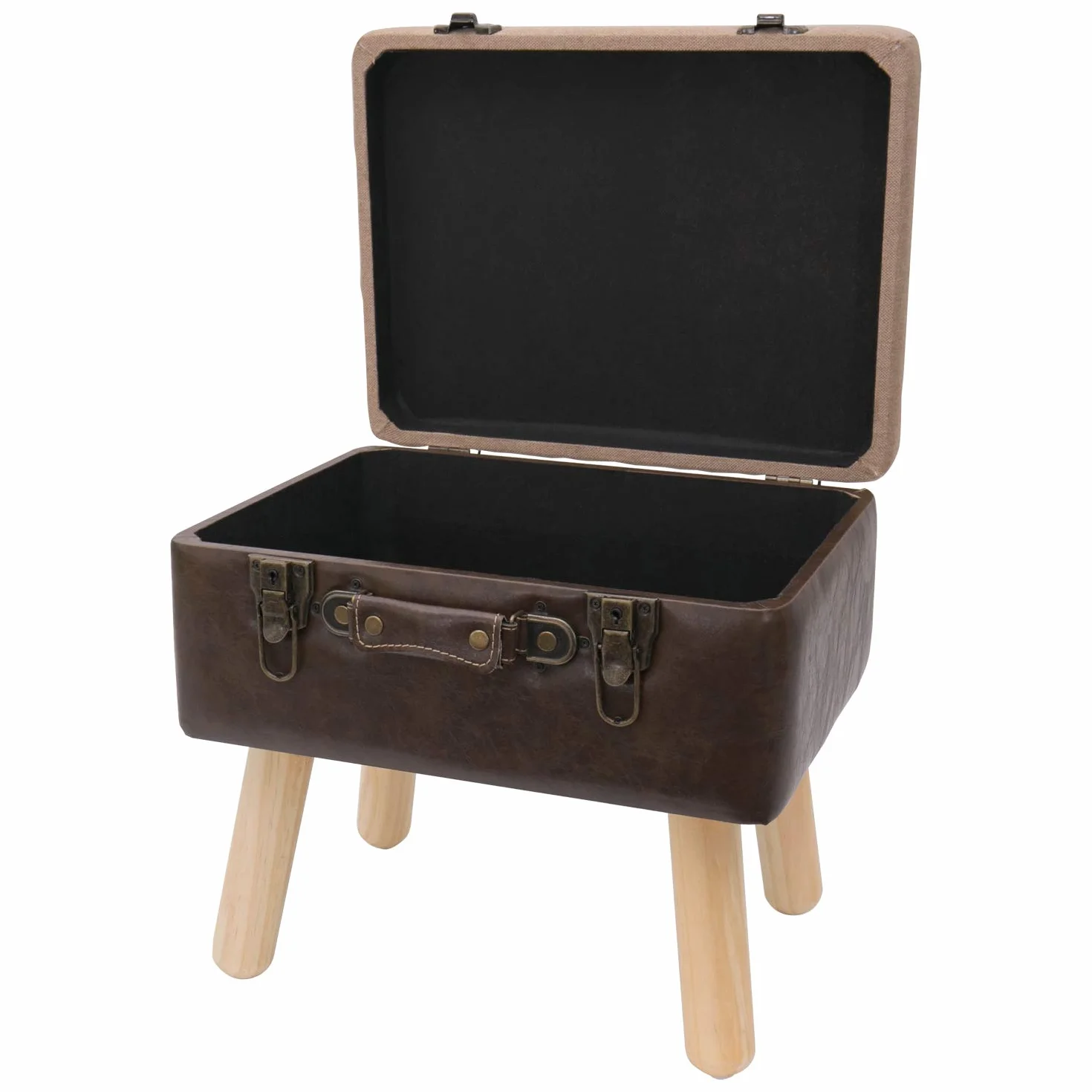 HMF stołek vintage z drewnianym schowkiem 40x32x39 cm brązowy