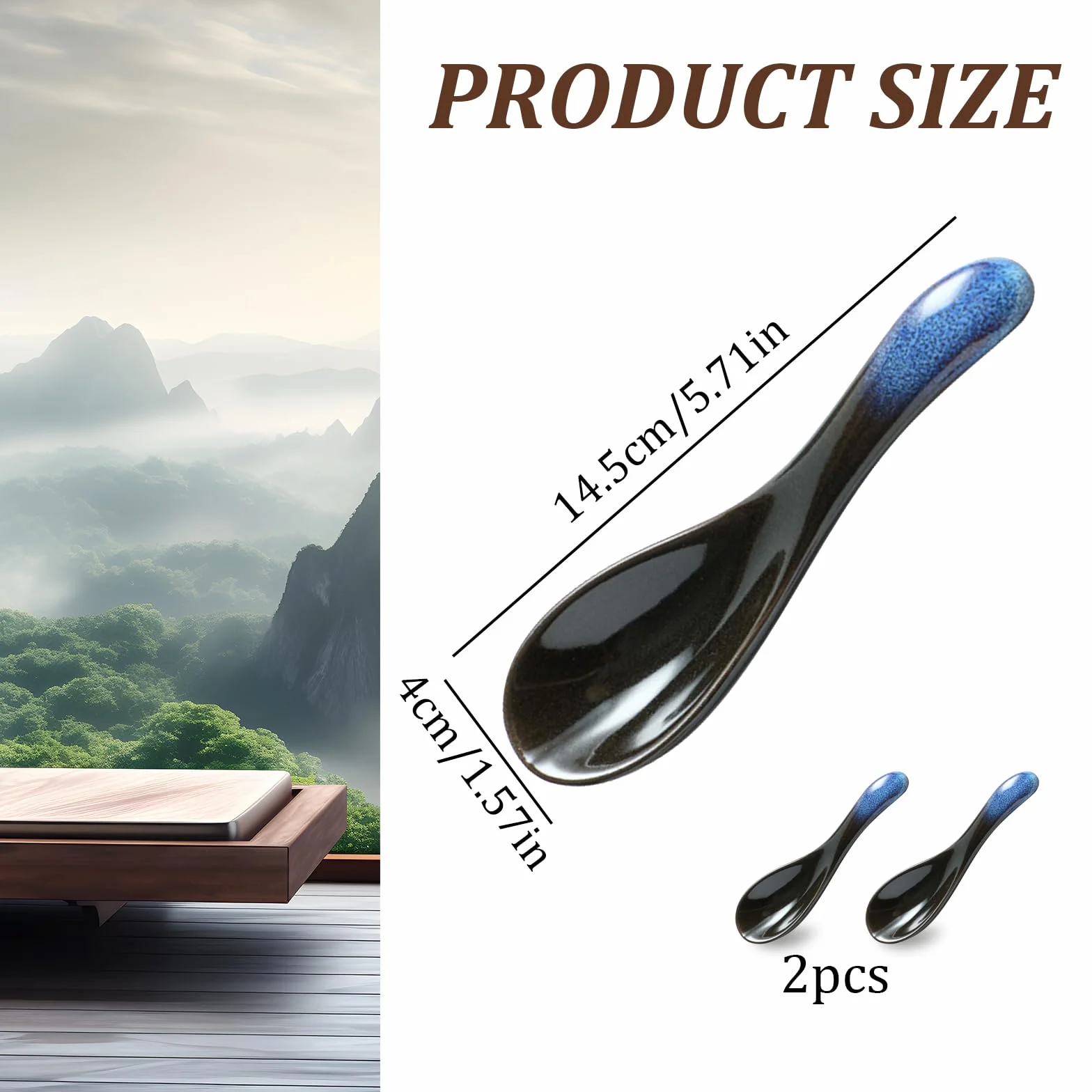 Japońskie niebieskie ceramiczne łyżki do zupy ramen, porcelanowe chińskie łyżki retro, zestaw 2 sztuk