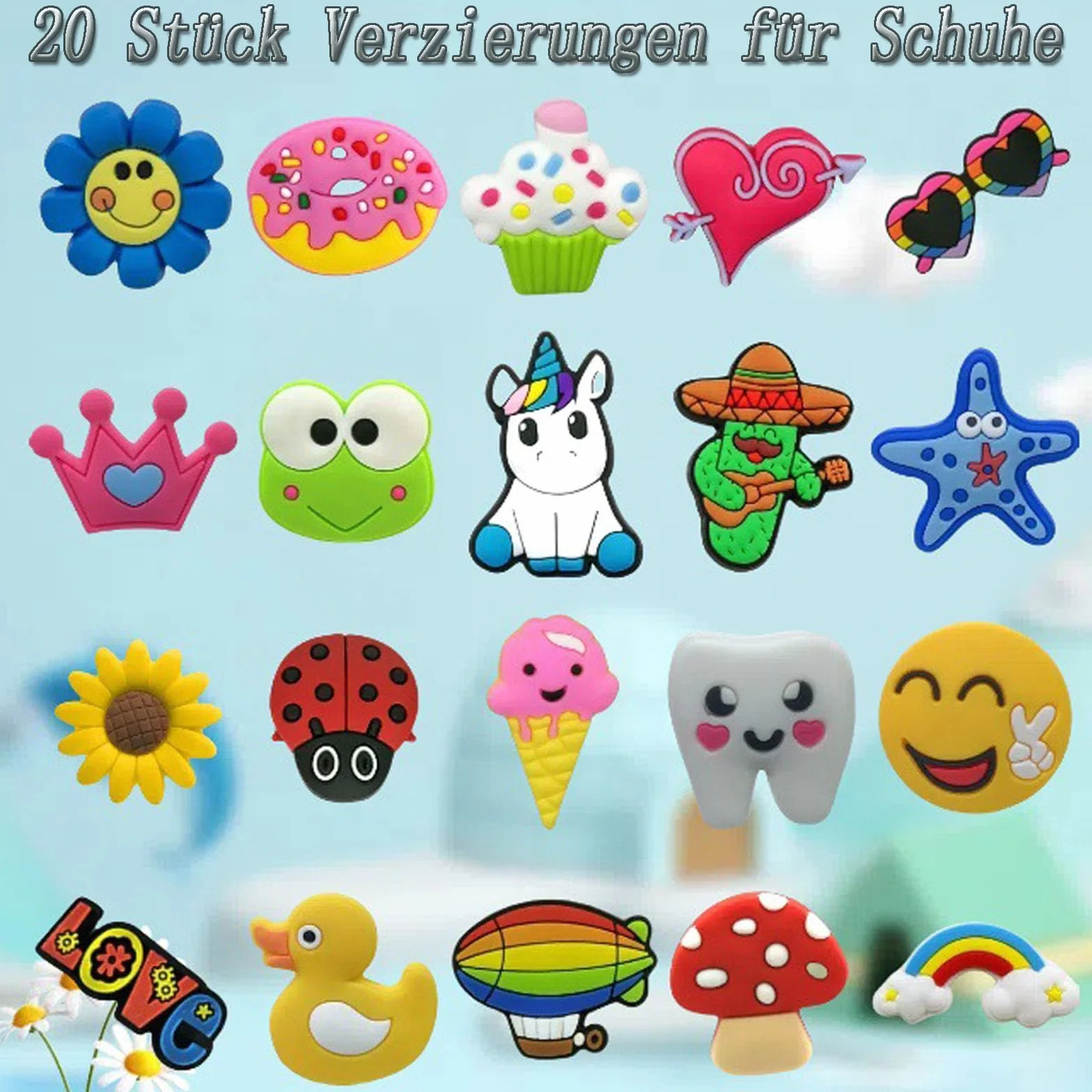 20 szt. przypinek do Crocs, dekoracyjne szpilki, zawieszki do butów, akcesoria i ozdoby do butów, akcesoria i ozdoby do butów, dla kobiet, mężczyzn, dzieci, 20 szt