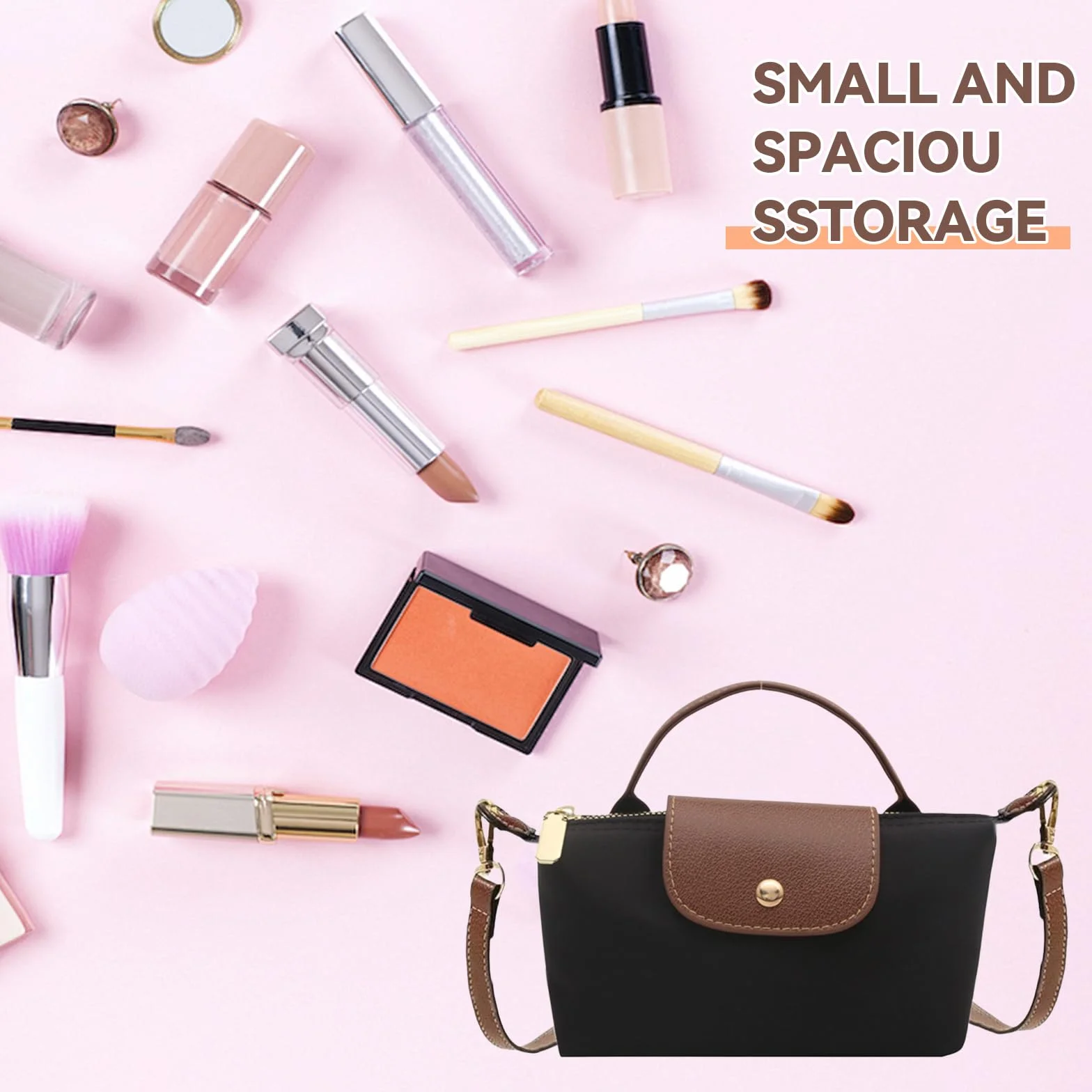 Torebka damska, torba na ramię, mini torebka, mała torebka na ramię, damska wodoodporna mini torebka crossbody, nylonowa torba na ramię, składana torba na ramię, czarna, nylonowa, do noszenia w czasie