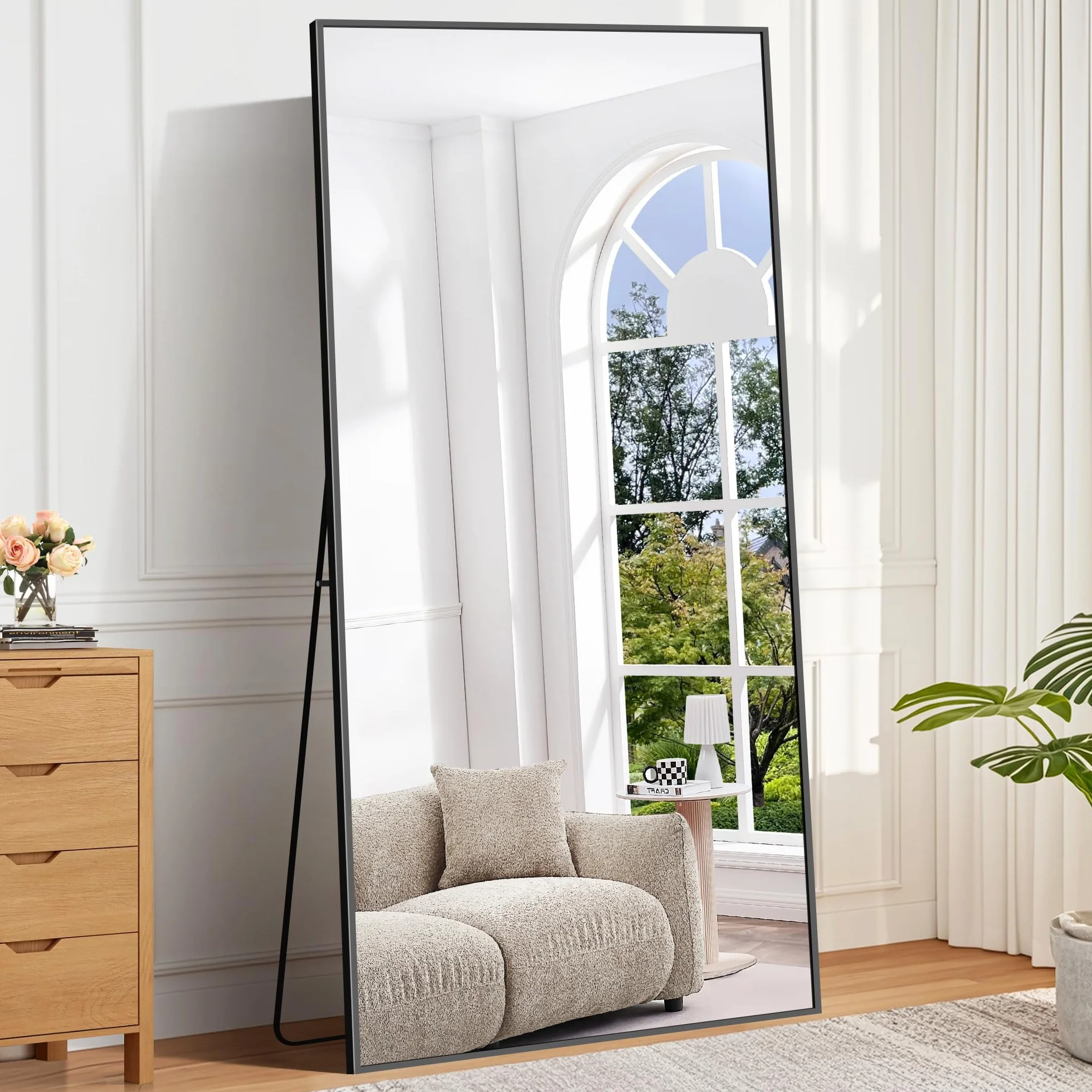 BONEWEI Lustro pełnej długości 192x85 cm prostokątne czarna rama stojące wiszące