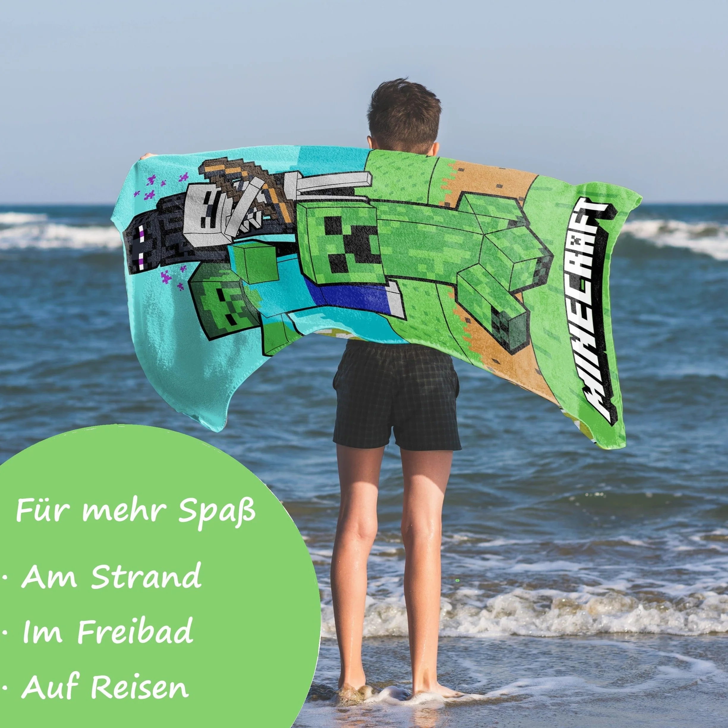Ręcznik plażowy Minecraft 70 x 140 cm 100% bawełny niebiesko-zielony Familando