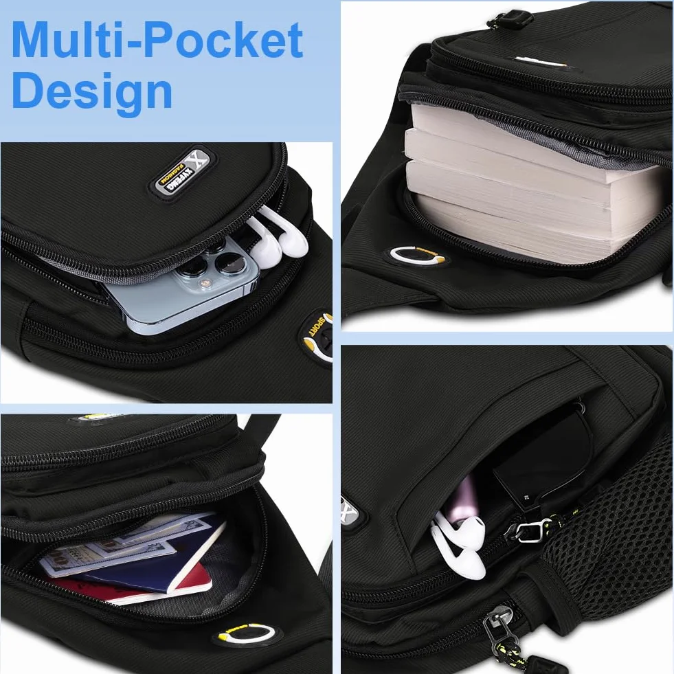 HOTUT Męski plecak crossbody, wielofunkcyjna torba antykradzieżowa, torba na ramię na ramię, męska torba na ramię, torba męska, torba na ramię na klatkę piersiową, do podróży, sportu i codziennego