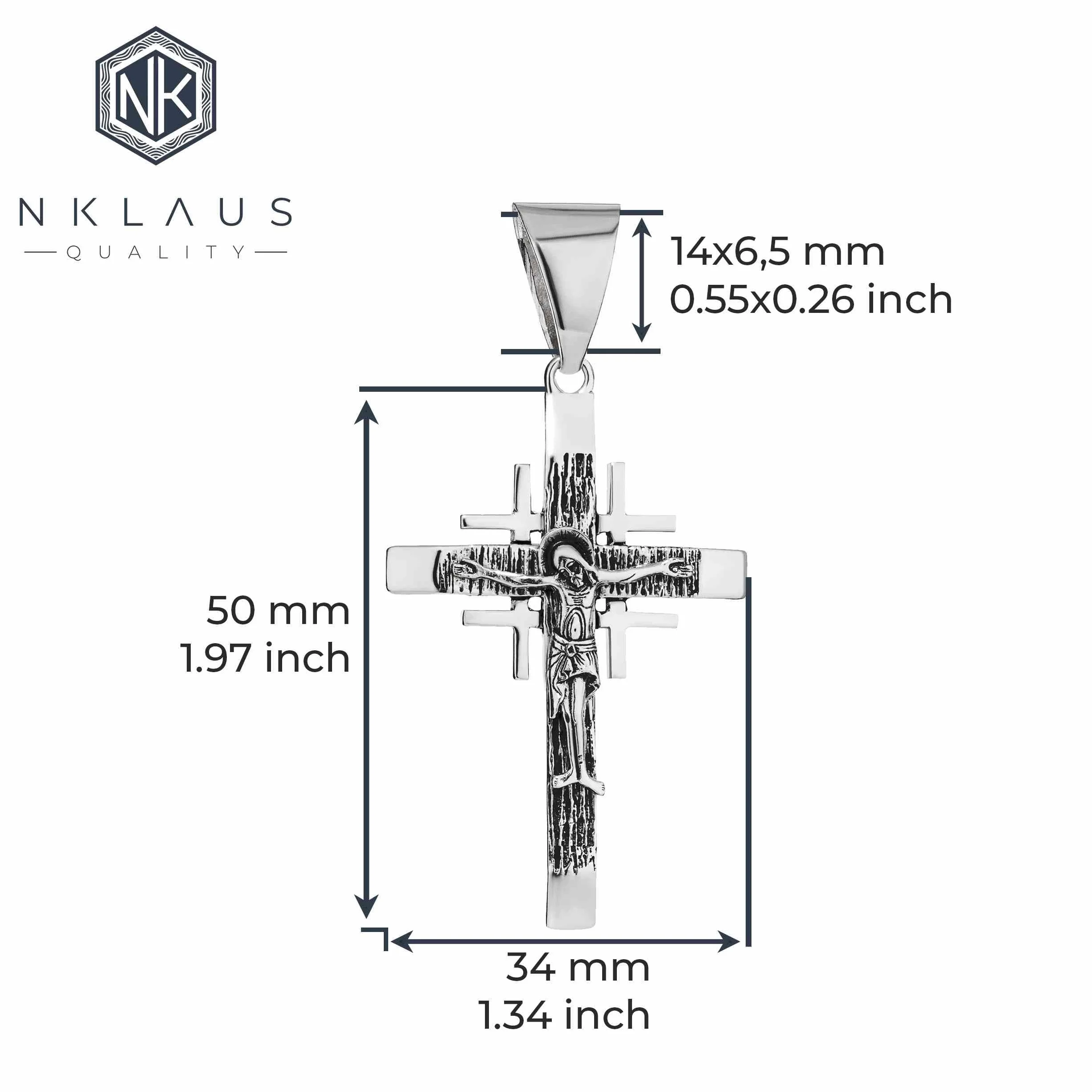 NKlaus Exquisiter zawieszka do łańcuszka ze srebra próby 925, krucyfiks, 50 x 34 mm, elegancja w szczegółach 15471, Srebro
