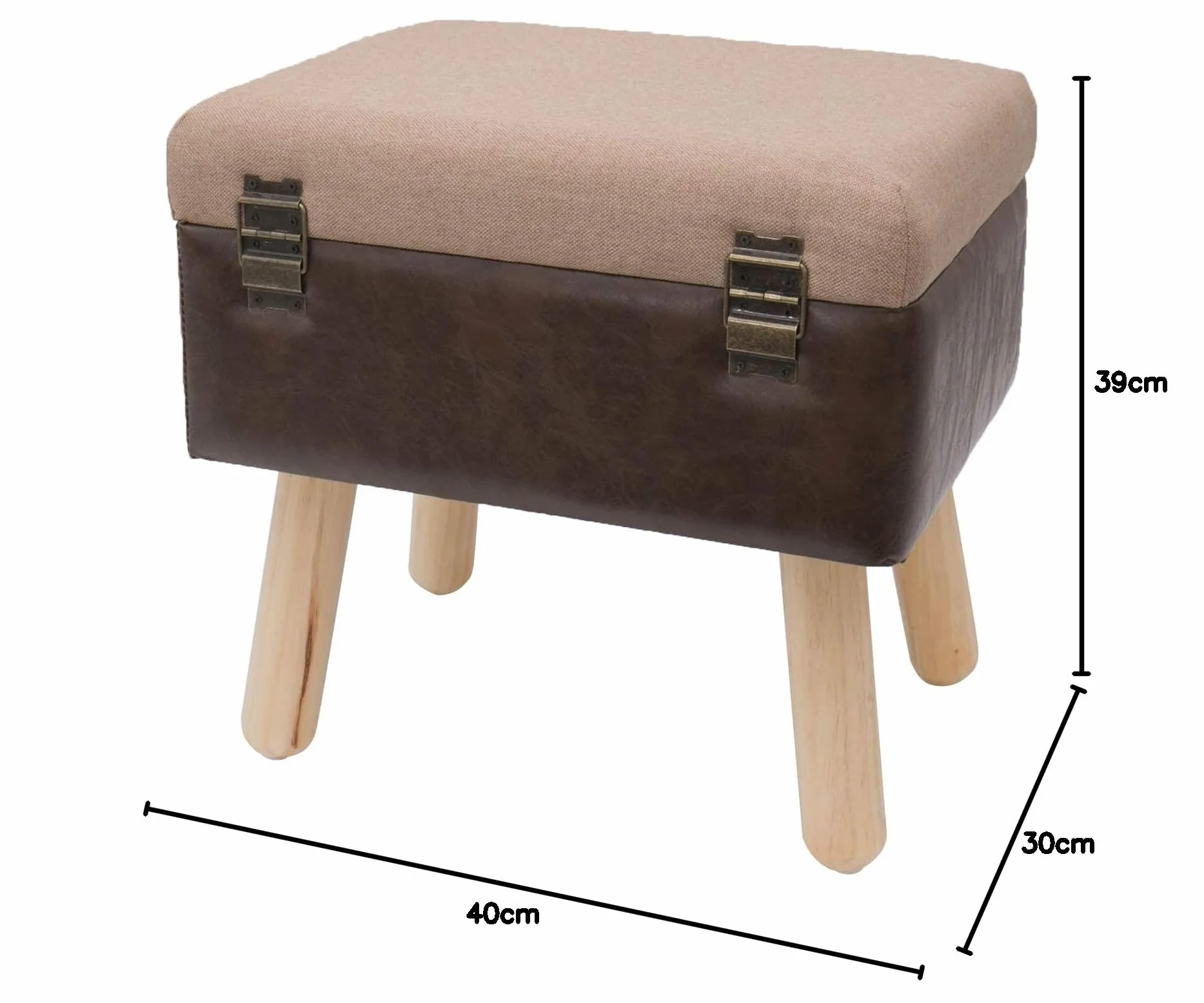 HMF stołek vintage z drewnianym schowkiem 40x32x39 cm brązowy