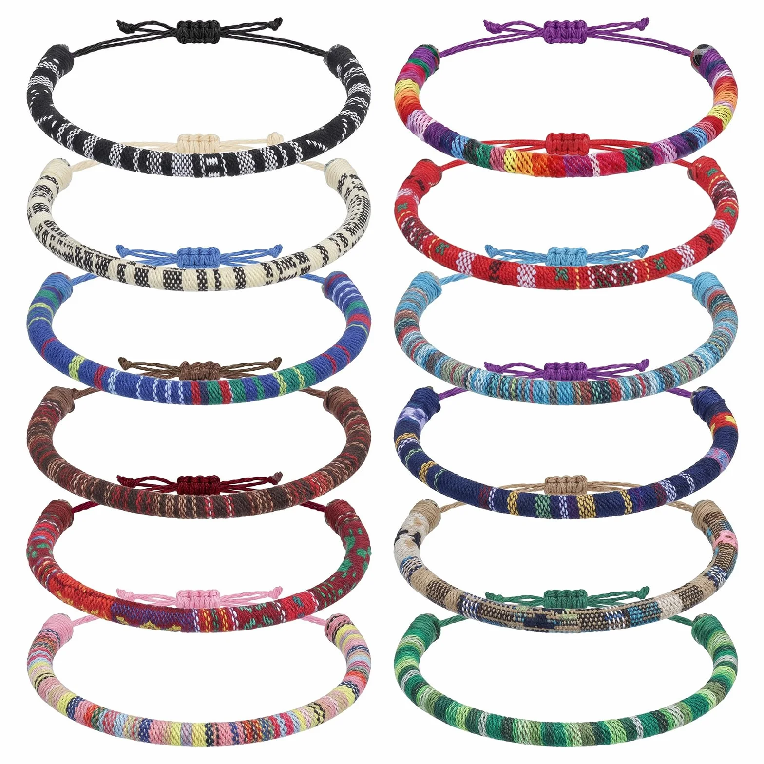 12 sztuk bransoletek przyjaźni, bransoletki przyjaźni, ręcznie robione bransoletki w stylu boho, bransoletka dla surferów, regulowana, tkana bransoletka tekstylna na letnie bransoletki dla mężczyzn