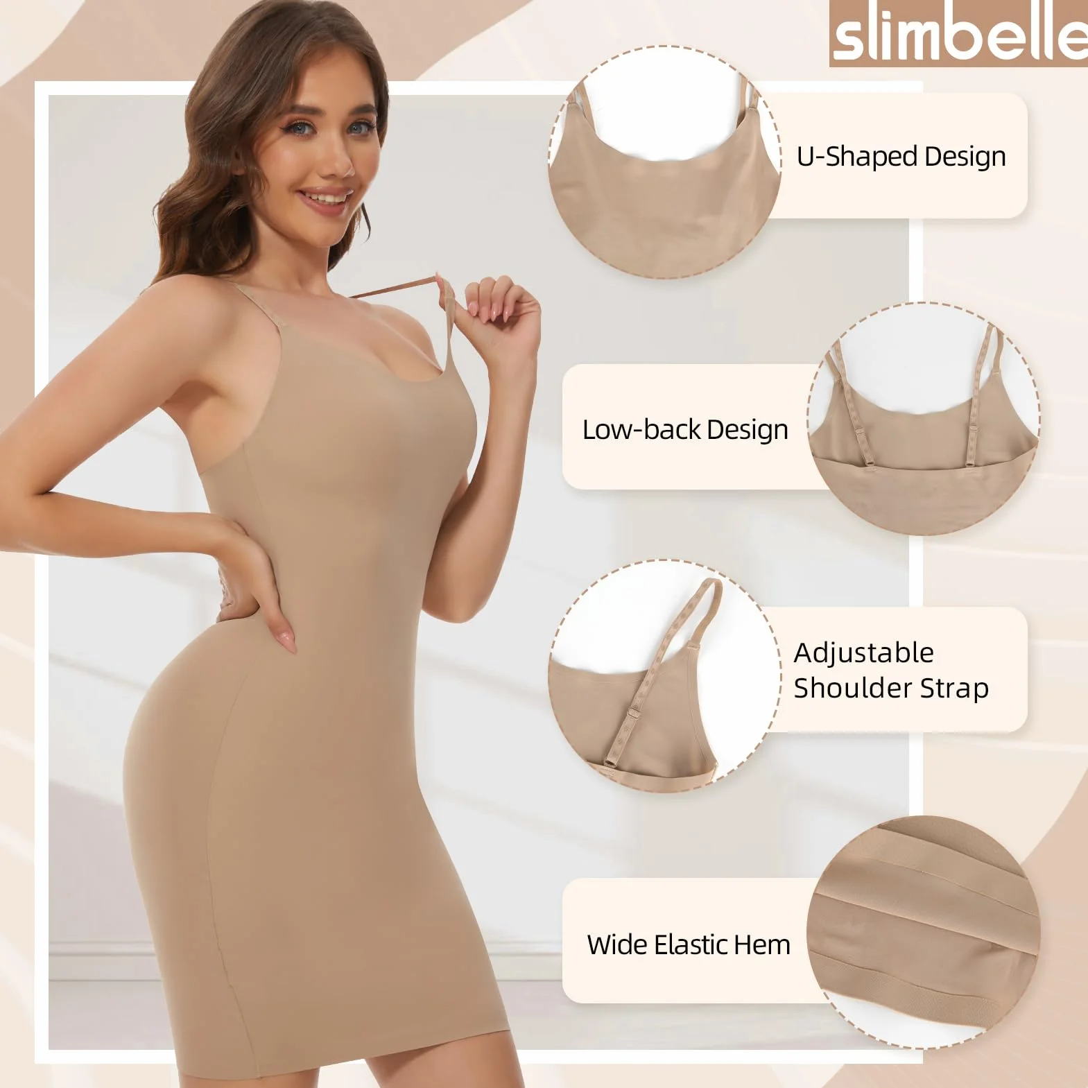 SLIMBELLE Sukienka gorsetowa dla kobiet, bezszwowa halka, bielizna modelująca sylwetkę, bielizna modelująca figurę, damska z ramiączkami, modelujące całe majtki