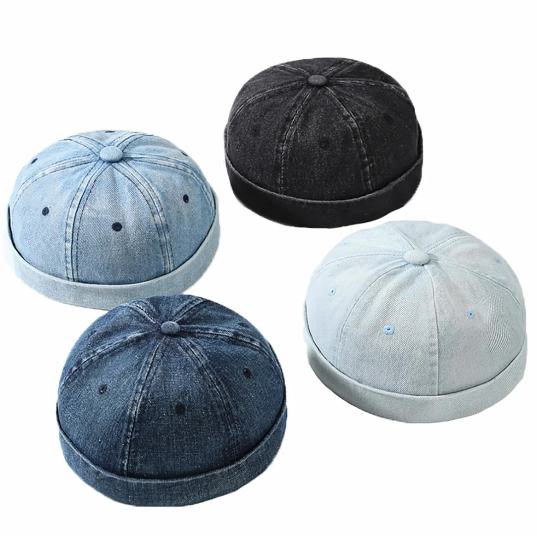 YAMEE Czapka dokerka unisex denim, bez brzegów czapka na zegarek z podwiniętym mankietem damska stylowa czapka żeglarska męska oddychająca regulowana czapka portowa damska vintage czapka zimowa damska