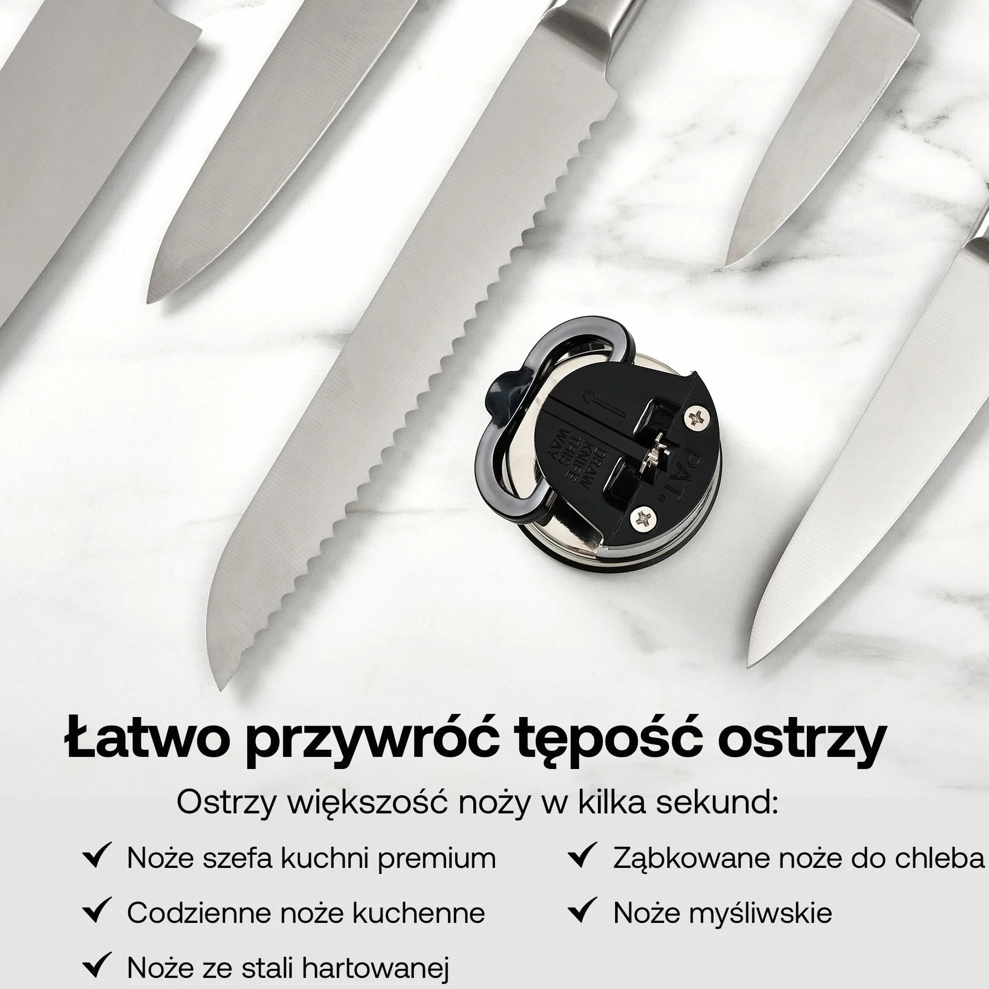 AnySharp Pro Metalowa Ostrzałka do Noży, Bezpieczne Ostrzenie, Stal Hartowana, Ząbkowane, Kompaktowa, Srebrna