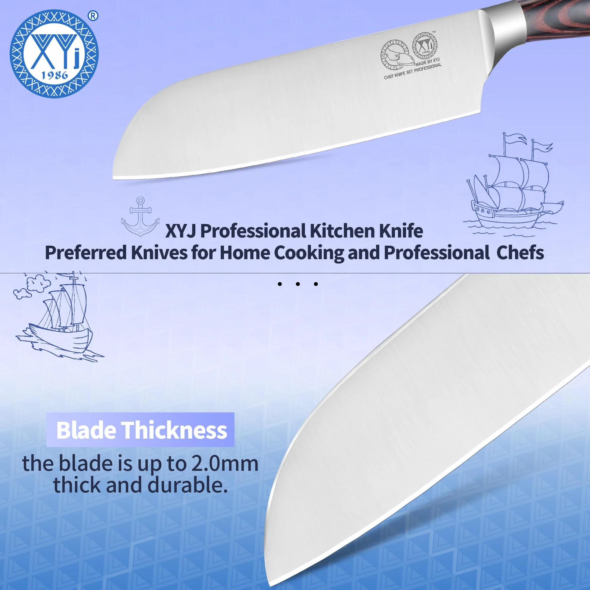 XYJ Professional Japanese Santoku Knife With Plastic Sleeve,7 Inch Vegetable Kitchen Knife,Stainless Steel,Meat Slicing Knife,Pakkawood Handle,Meat Cleaver for Outdoor Camping