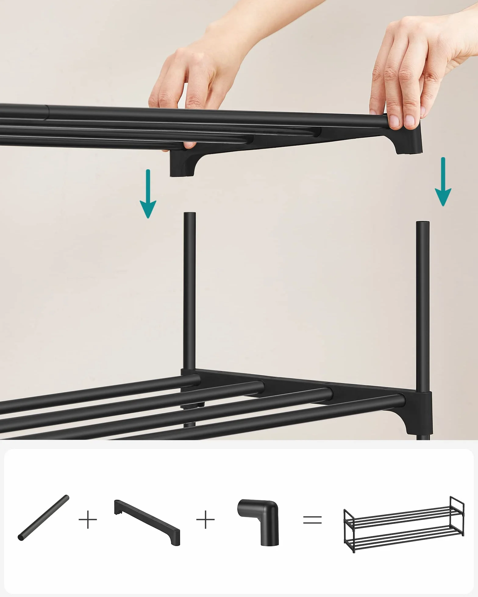 SONGMICS 2-poziomowy stojak na buty metalowy regał na buty 10-12 par 30 x 116 x 34 cm czarny