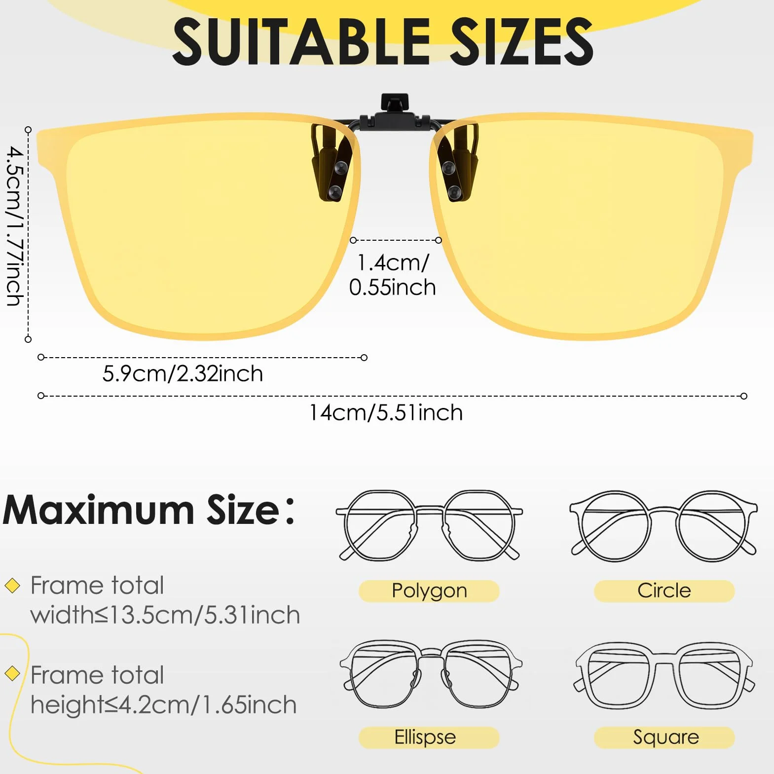 Kiiwah Okulary do jazdy nocnej dla kobiet i mężczyzn, okulary polaryzacyjne, z klipsem, żółte, ochrona przed promieniowaniem UV, antypołyskowe, do jazdy samochodem, wędkowania, biegania